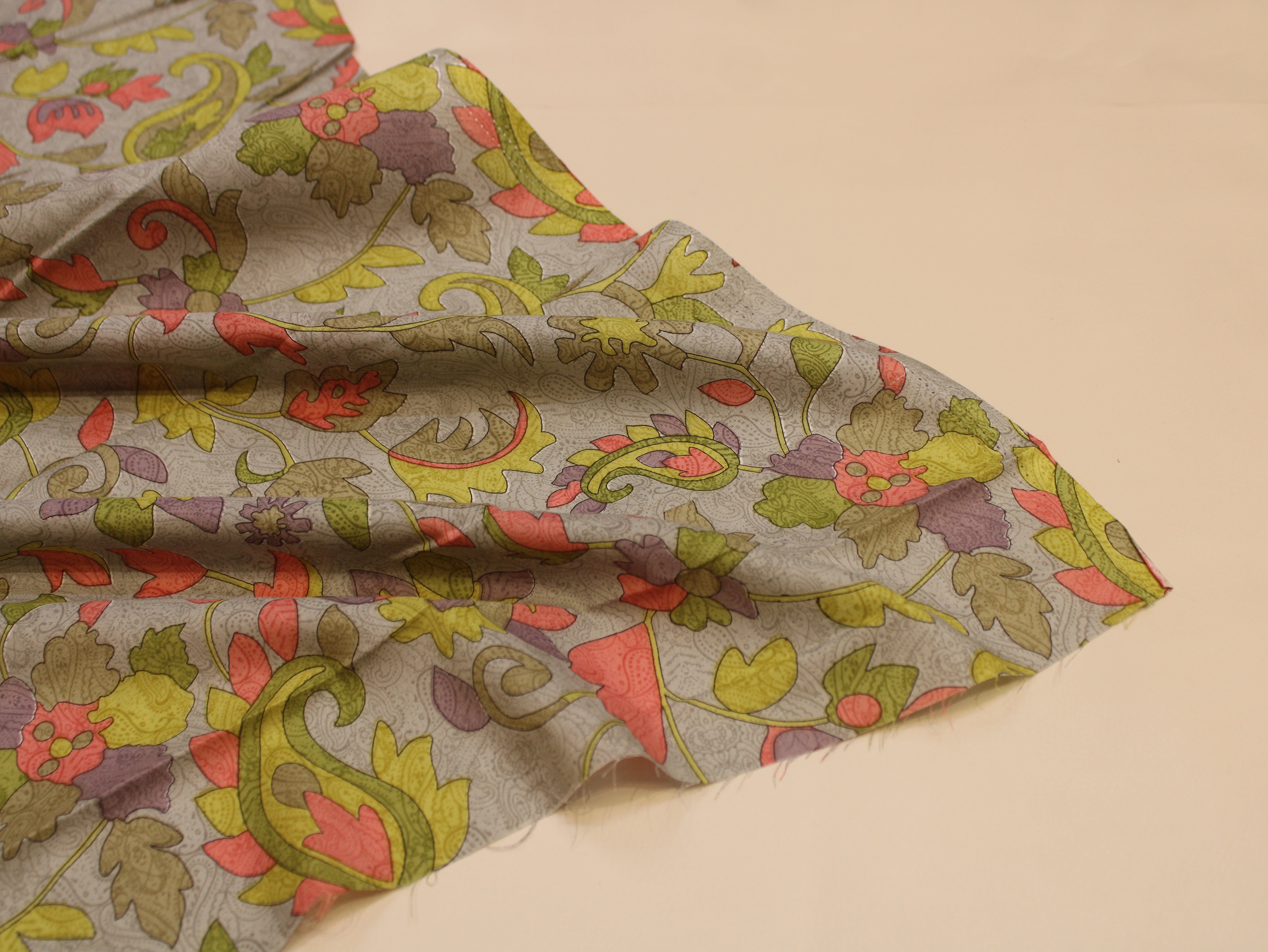 Pure Cotton Printed Fabric — Grey Floral | 44 Inch Width