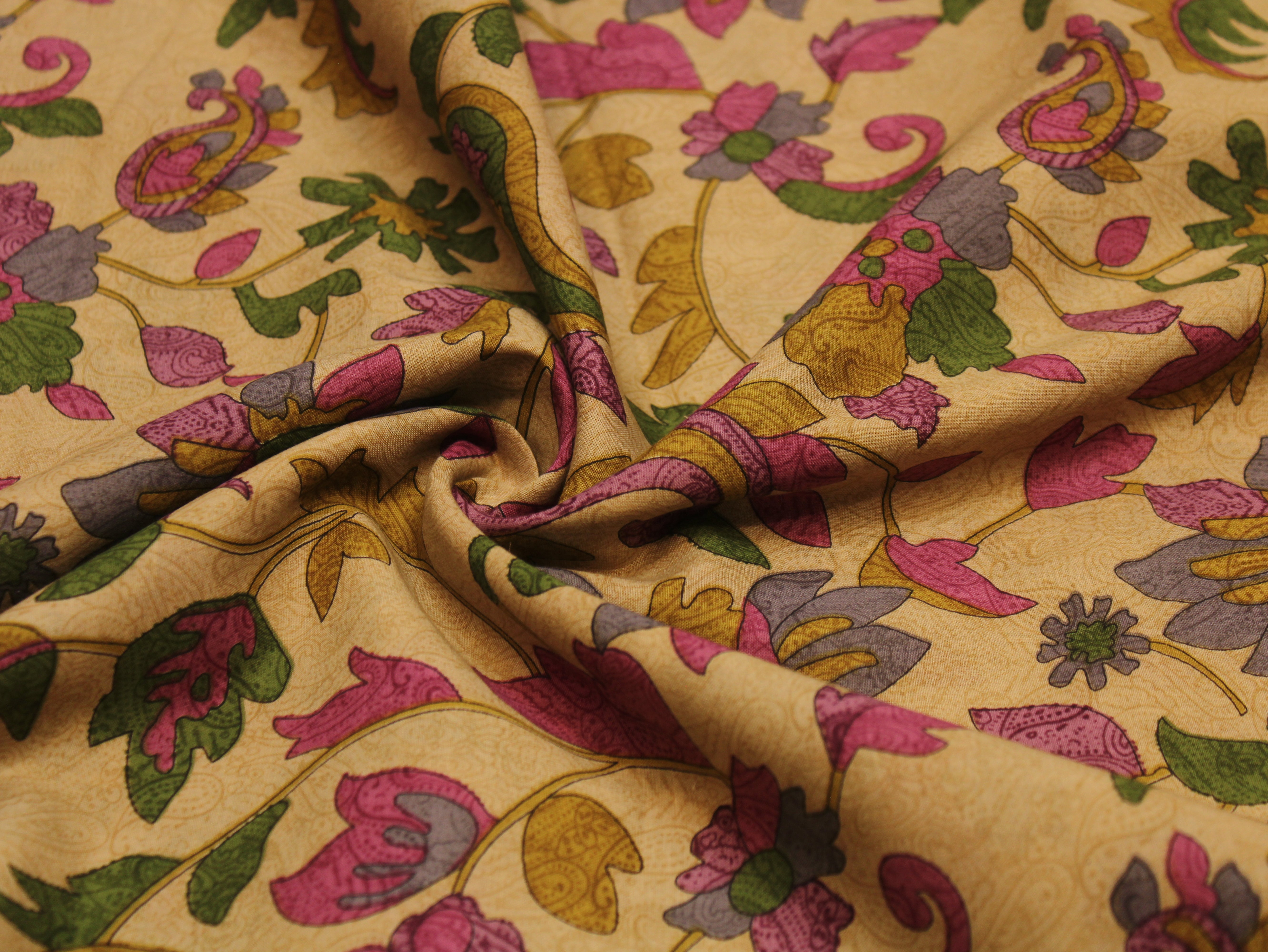 Pure Cotton Printed Fabric — Gold Floral | 44 Inch