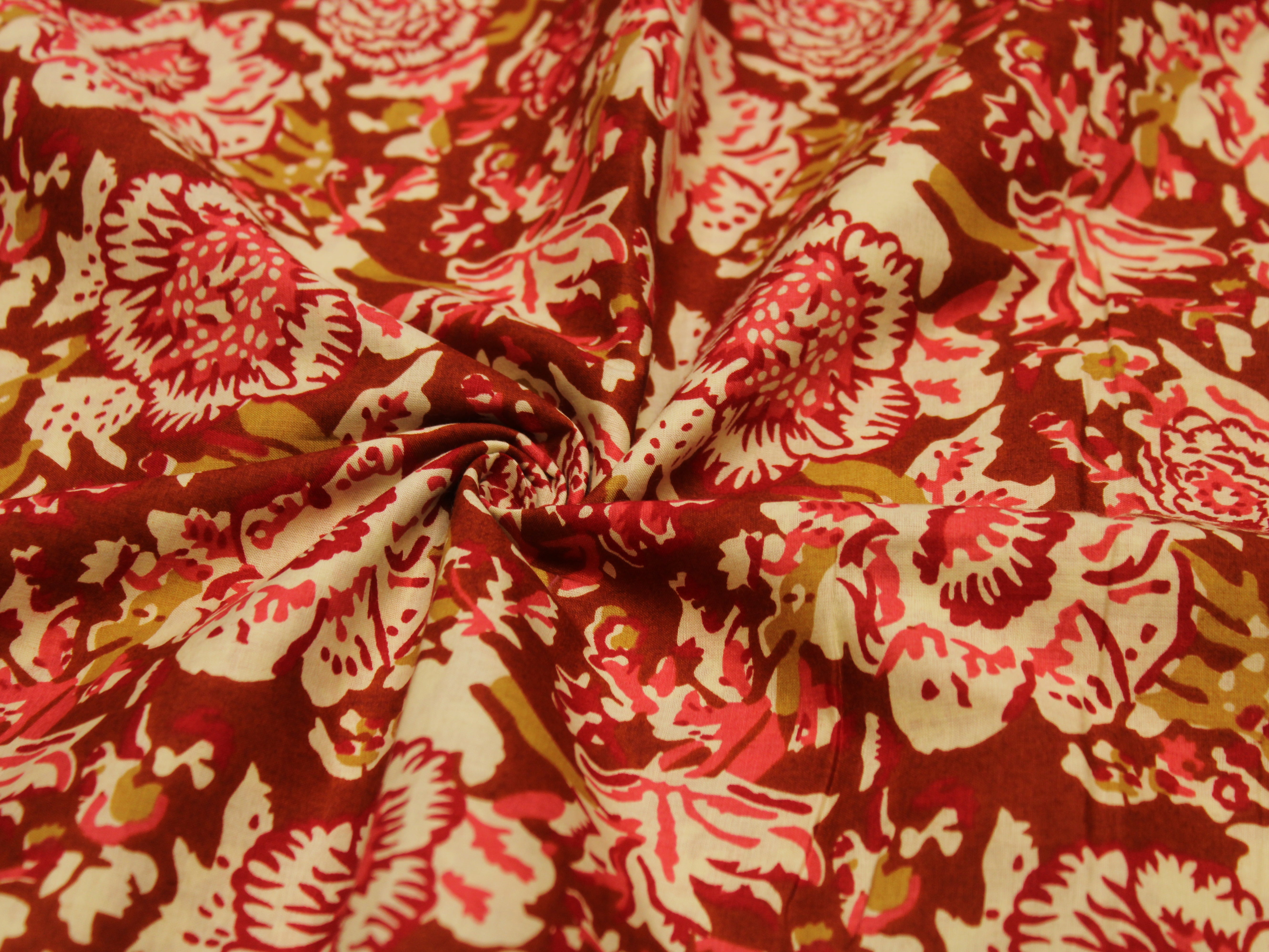 Pure Cotton Printed Fabric — Rust Orange Floral | 44 Inch