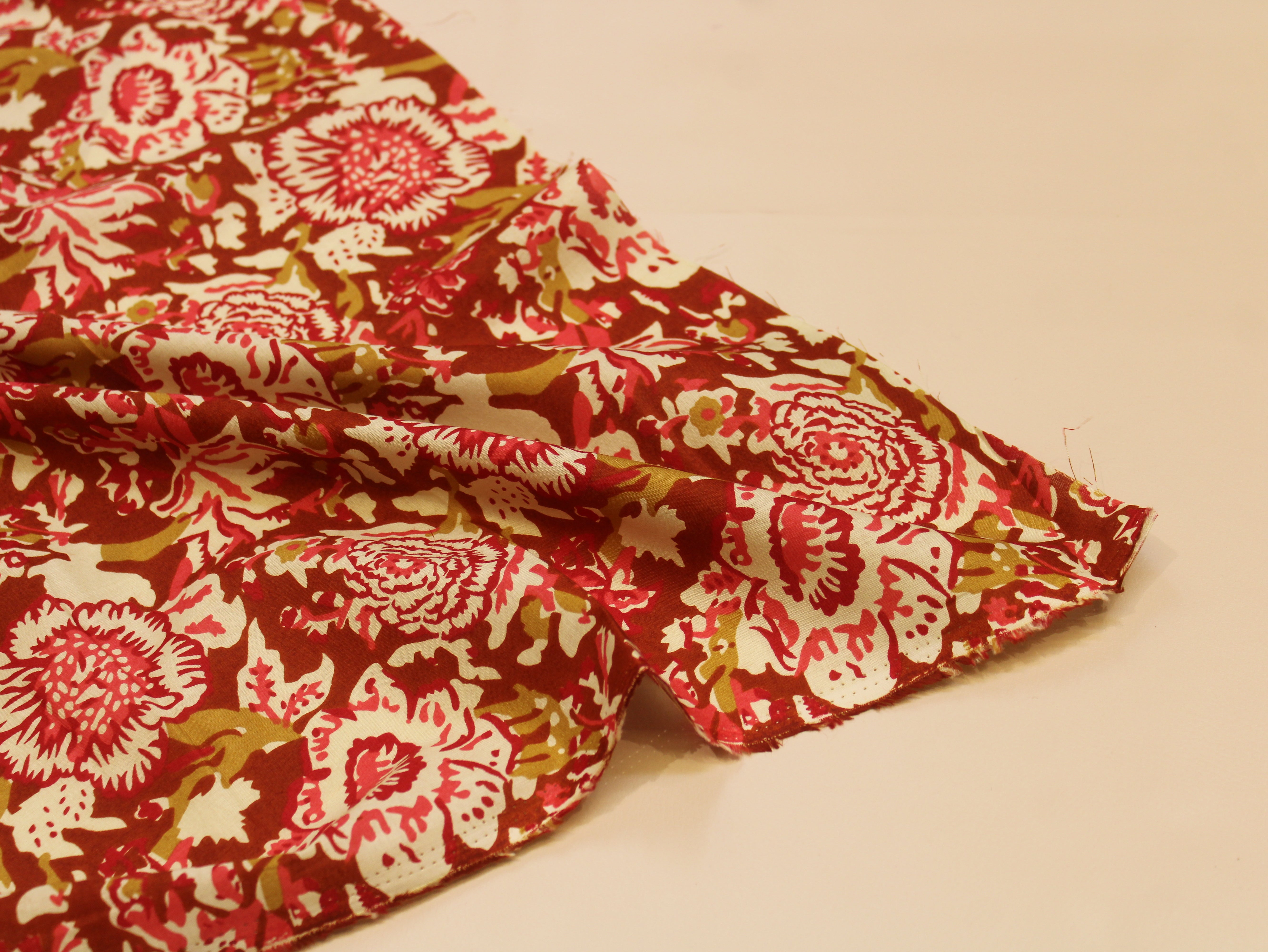 Pure Cotton Printed Fabric — Rust Orange Floral | 44 Inch