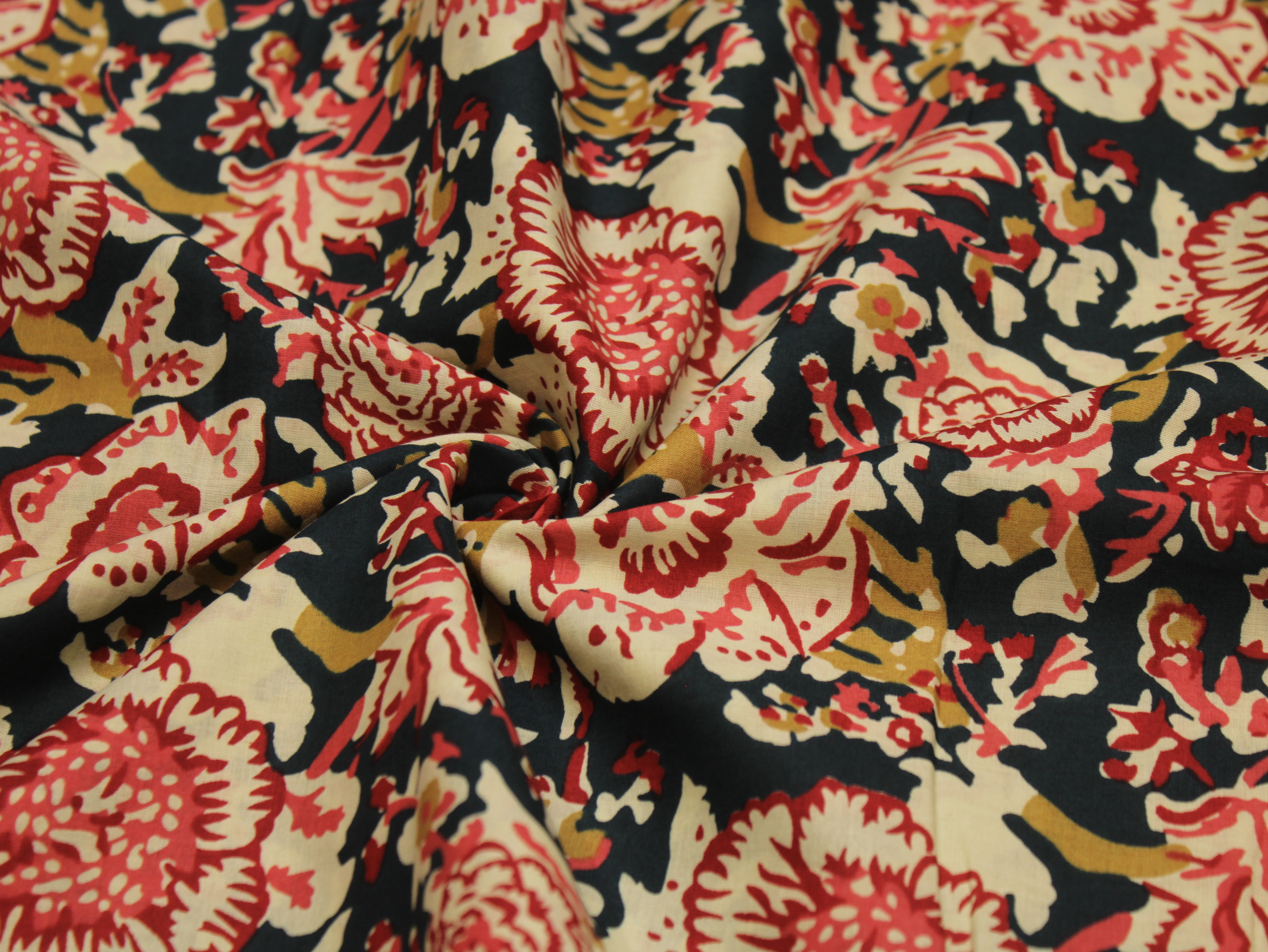 Pure Cotton Printed Fabric — Teal Blue Floral | 44 Inch
