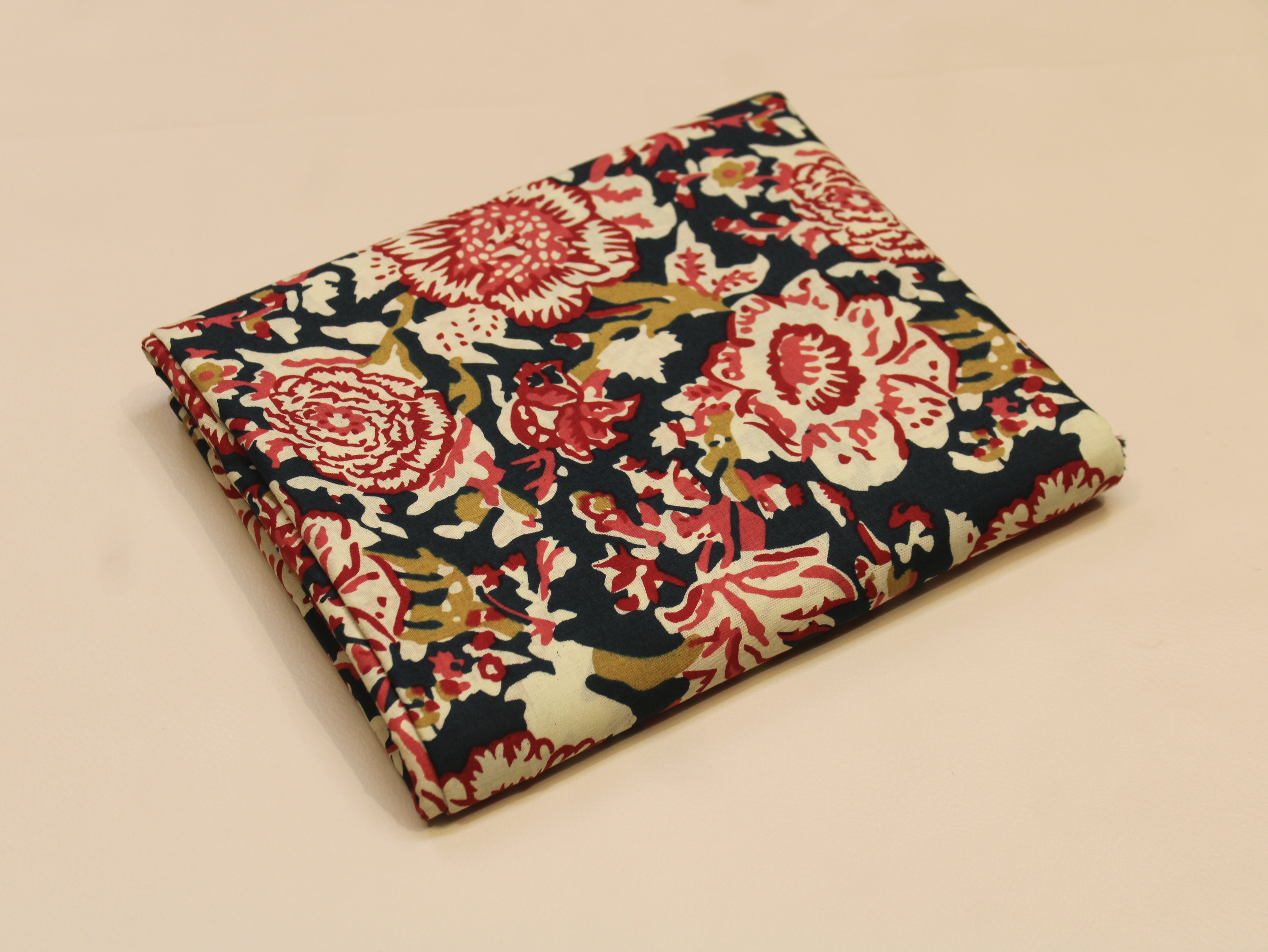 Pure Cotton Printed Fabric — Teal Blue Floral | 44 Inch