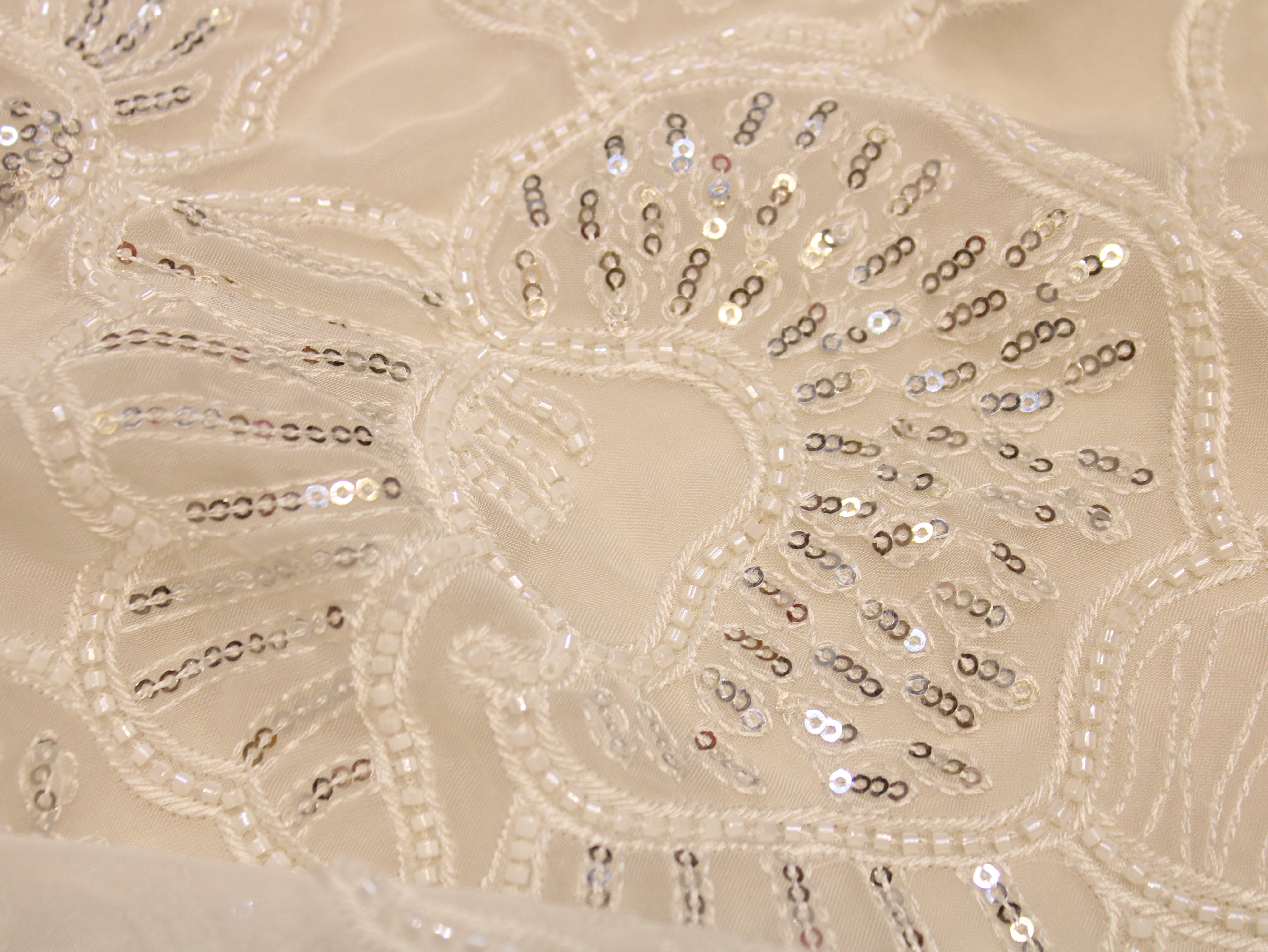 Dyeable Viscose Organza Fabric — Champagne | Floral Sequin & Thread Heavy Work | 44 Inch