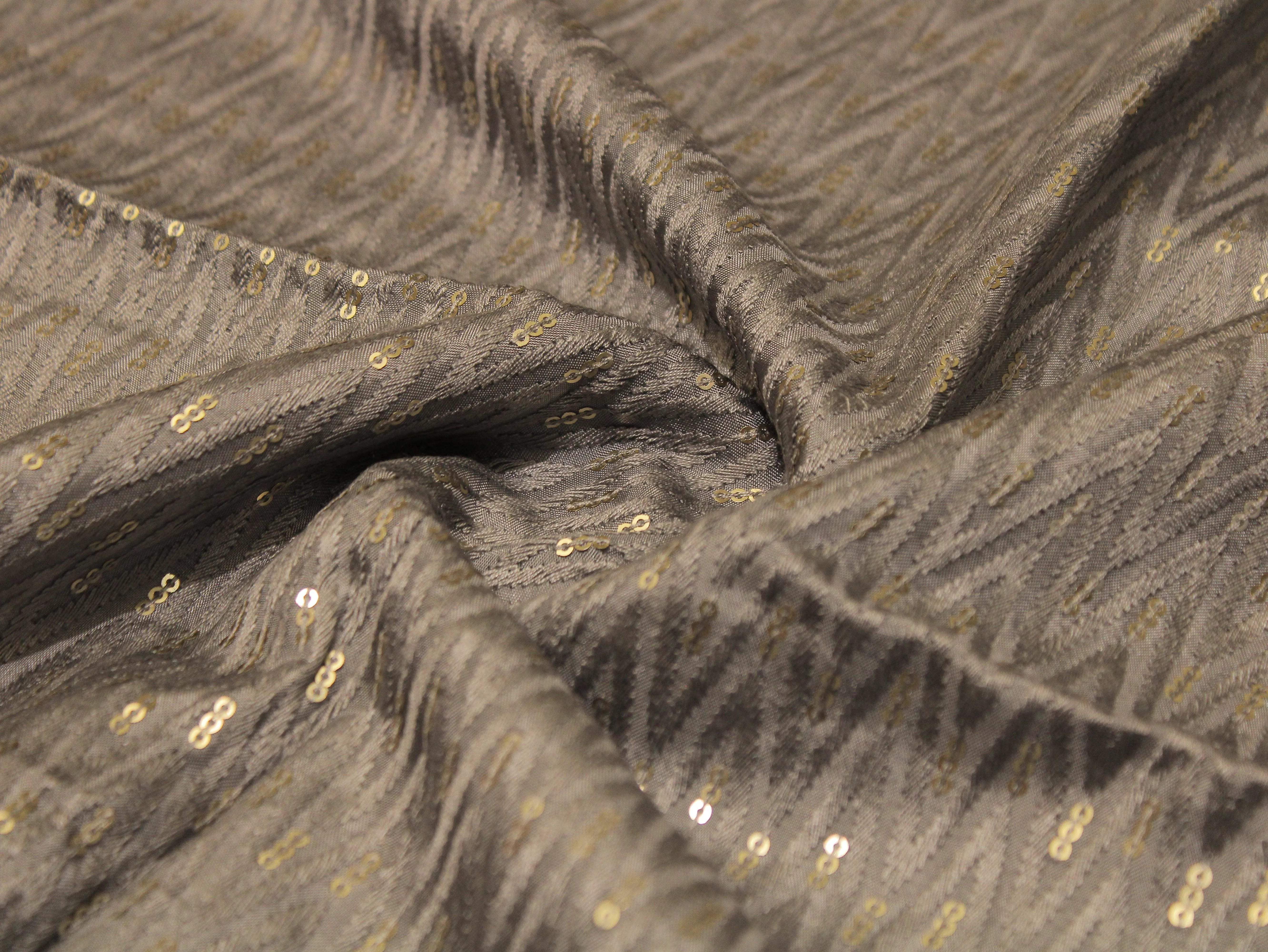 Upada Silk : Micro Thread & Sequin Work Fabric - Gray - M'Foks