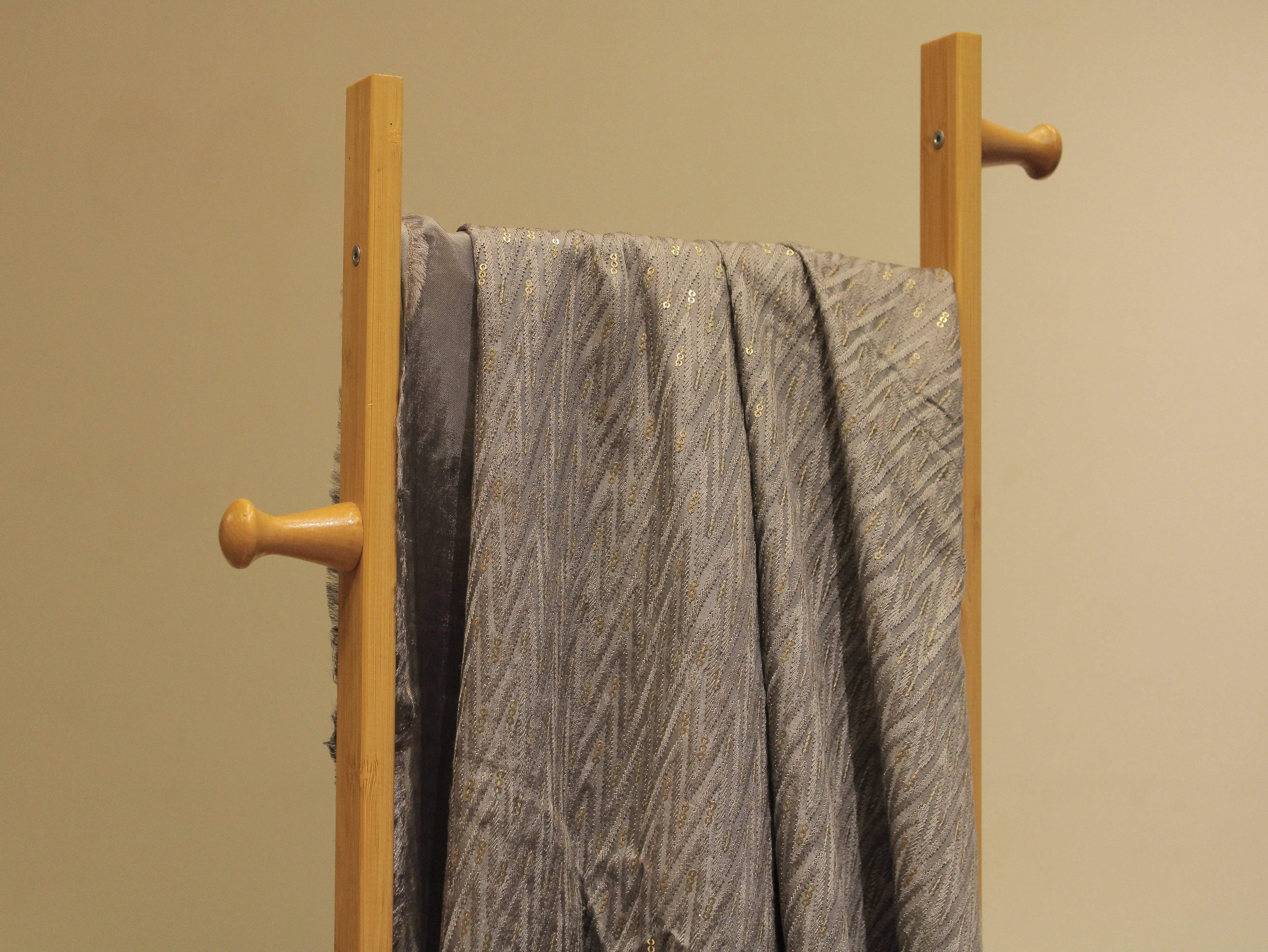 Upada Silk : Micro Thread & Sequin Work Fabric - Gray - M'Foks
