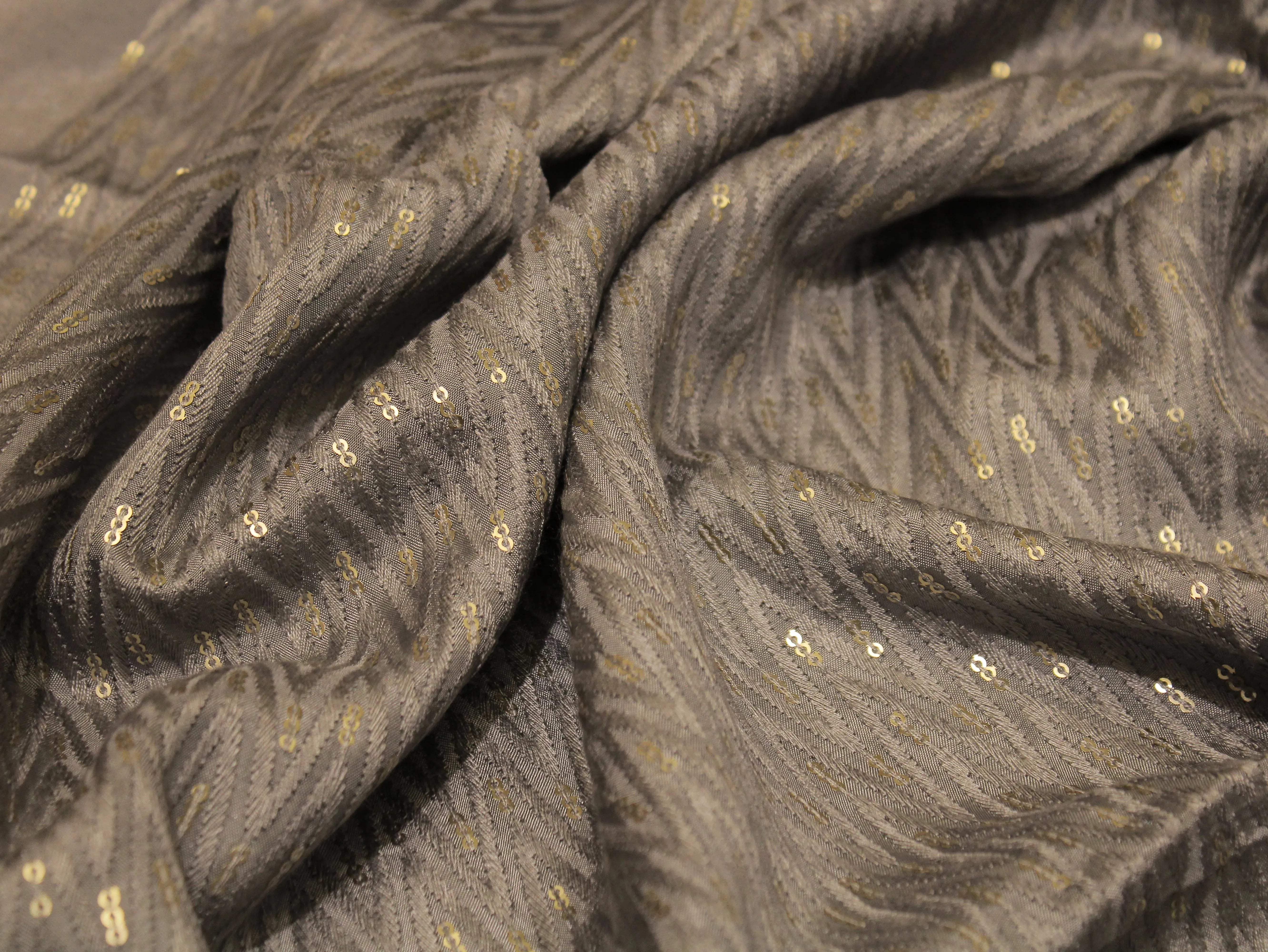 Upada Silk : Micro Thread & Sequin Work Fabric - Gray - M'Foks
