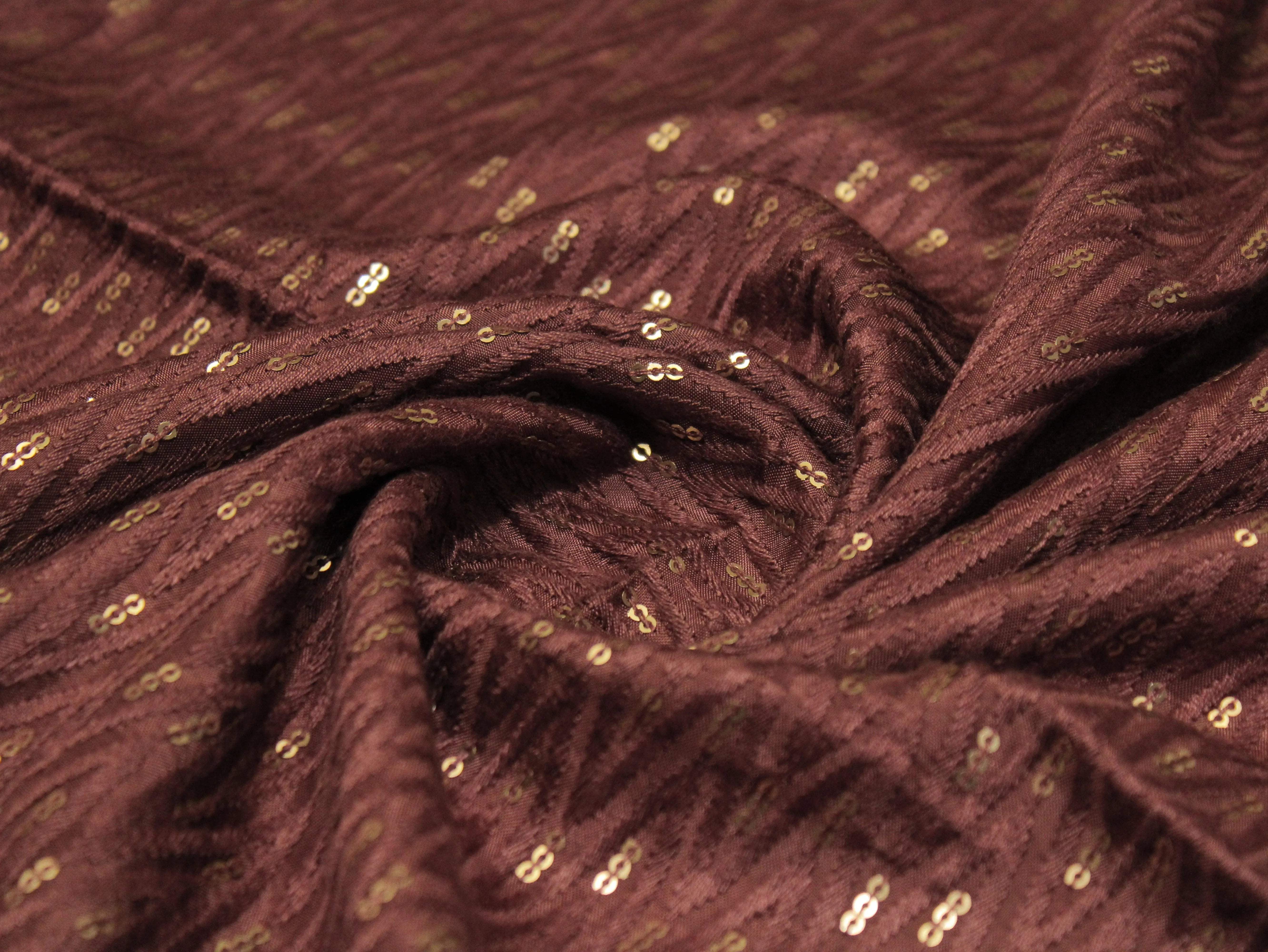 Upada Silk : Micro Thread & Sequin Work Fabric - Rusty Brown - M'Foks
