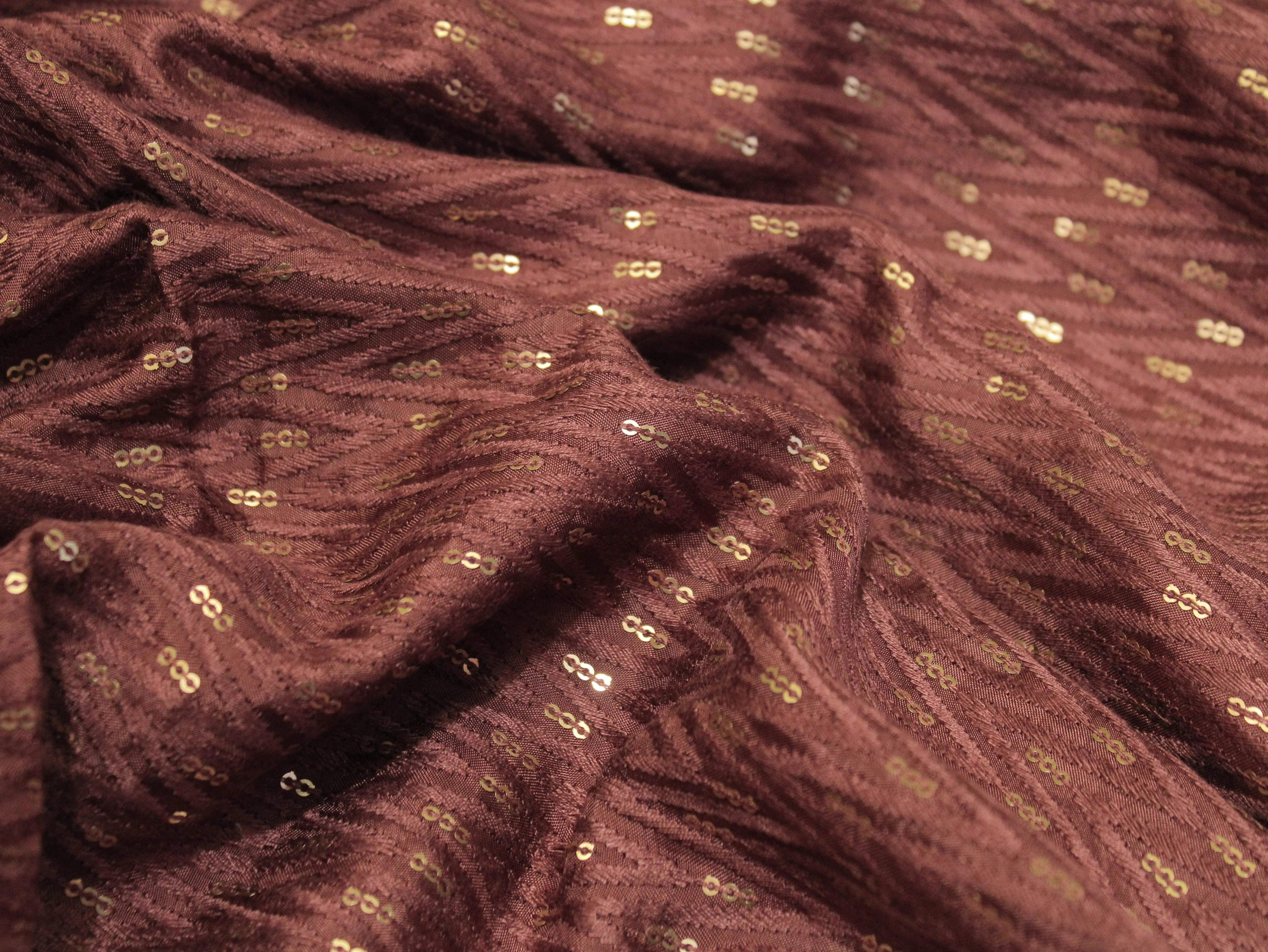 Upada Silk : Micro Thread & Sequin Work Fabric - Rusty Brown - M'Foks