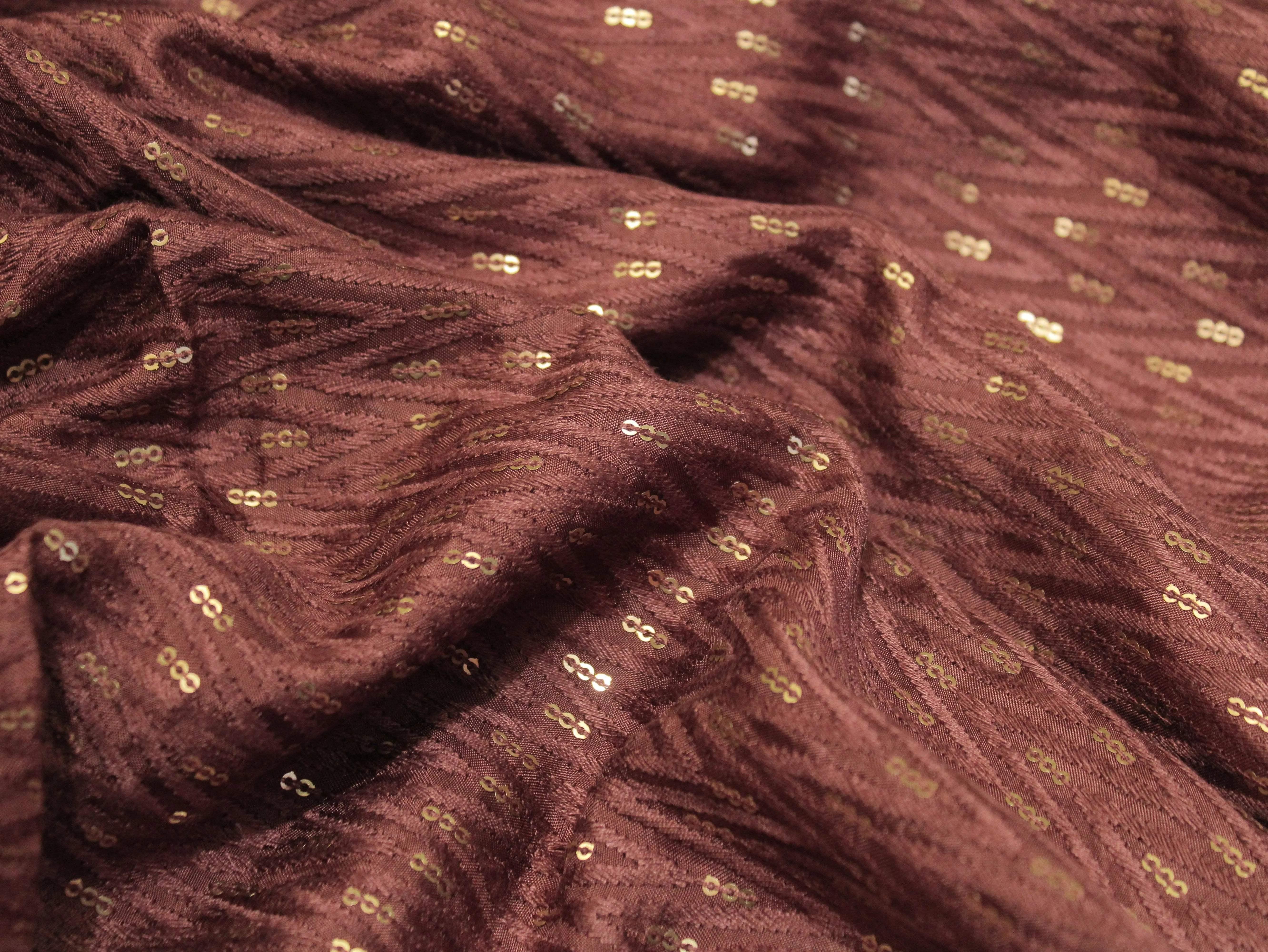 Upada Silk : Micro Thread & Sequin Work Fabric - Rusty Brown - M'Foks