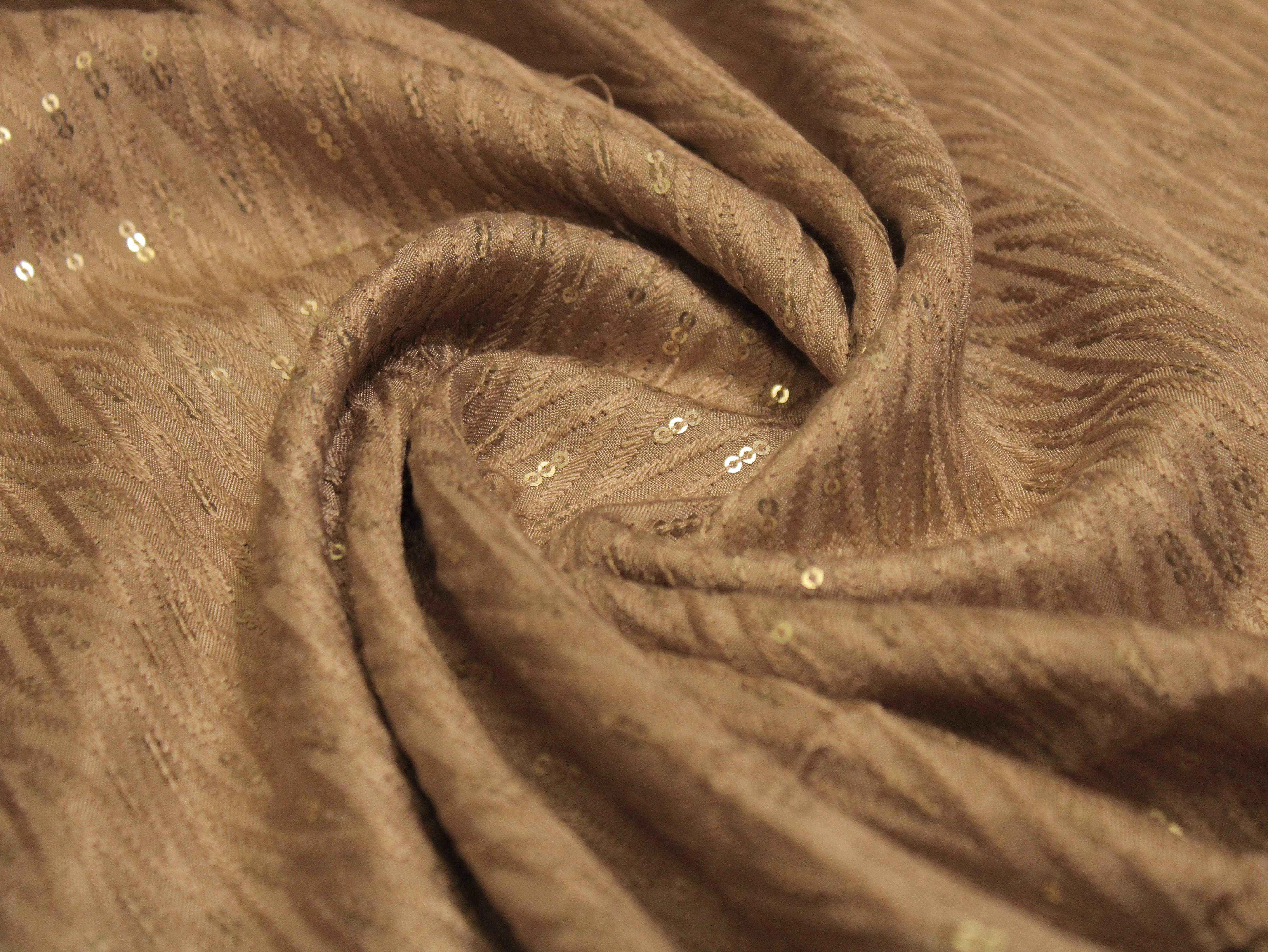 Upada Silk : Micro Thread & Sequin Work Fabric - Beige - M'Foks