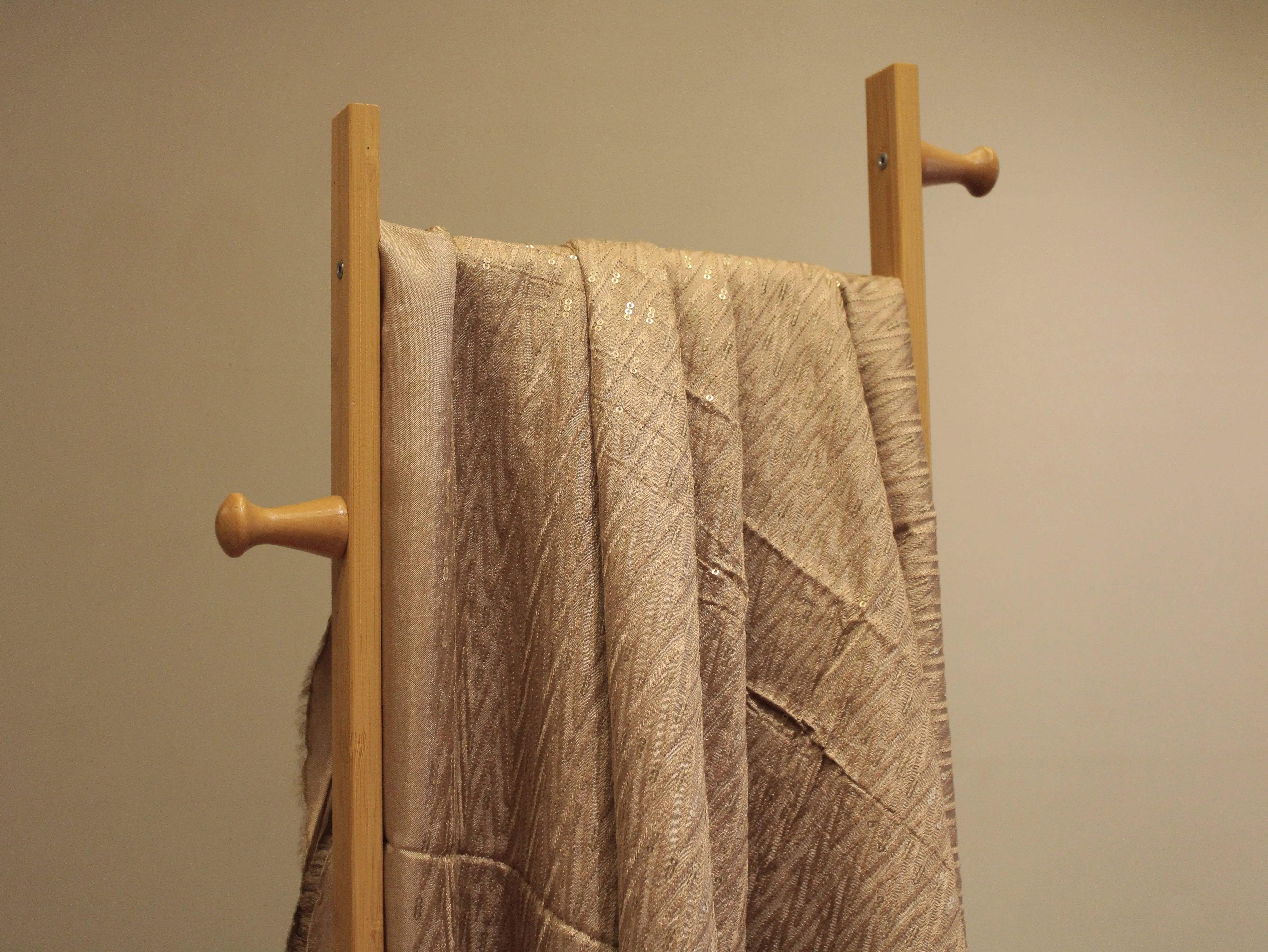 Upada Silk : Micro Thread & Sequin Work Fabric - Beige - M'Foks