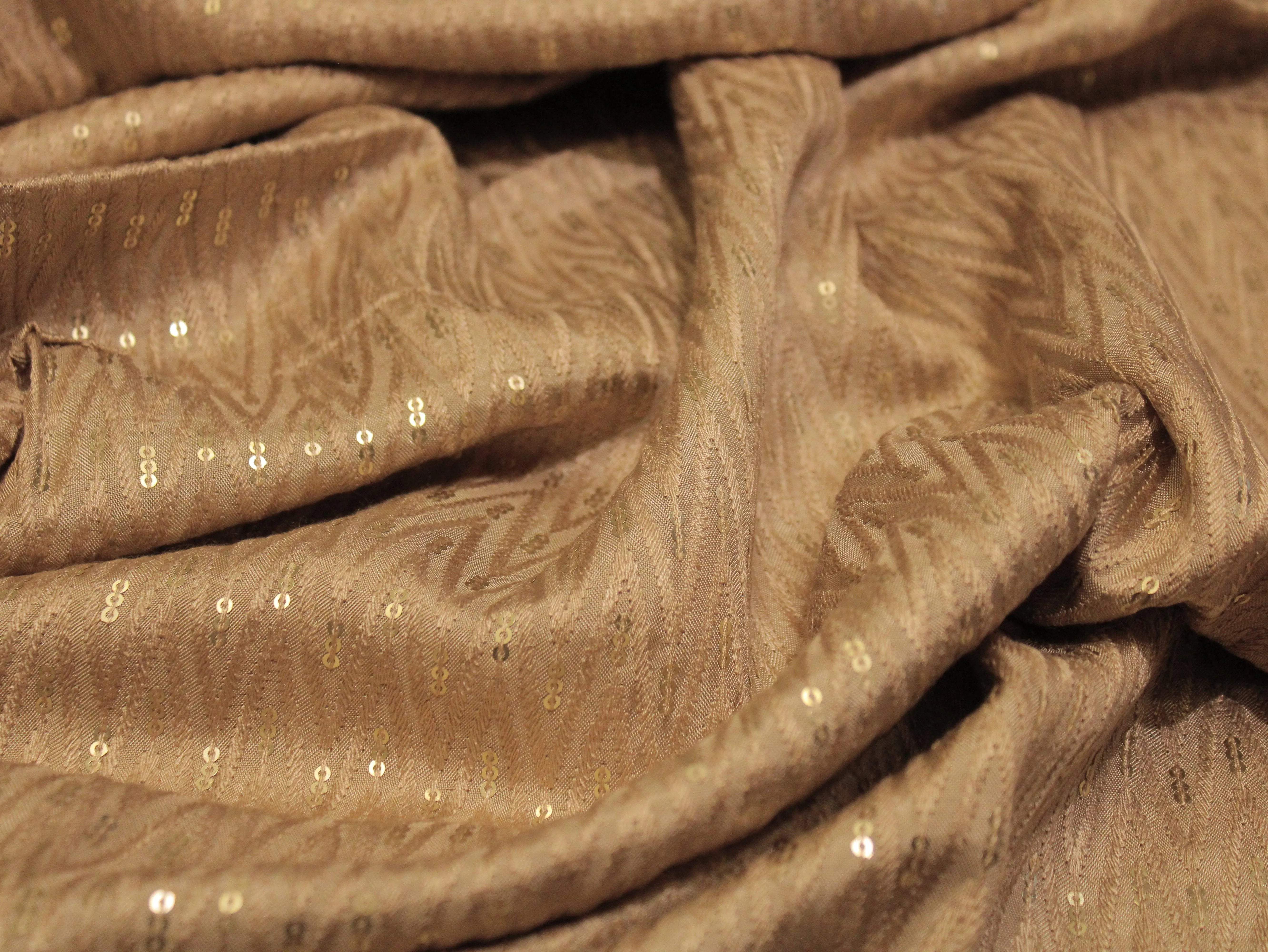Upada Silk : Micro Thread & Sequin Work Fabric - Beige - M'Foks