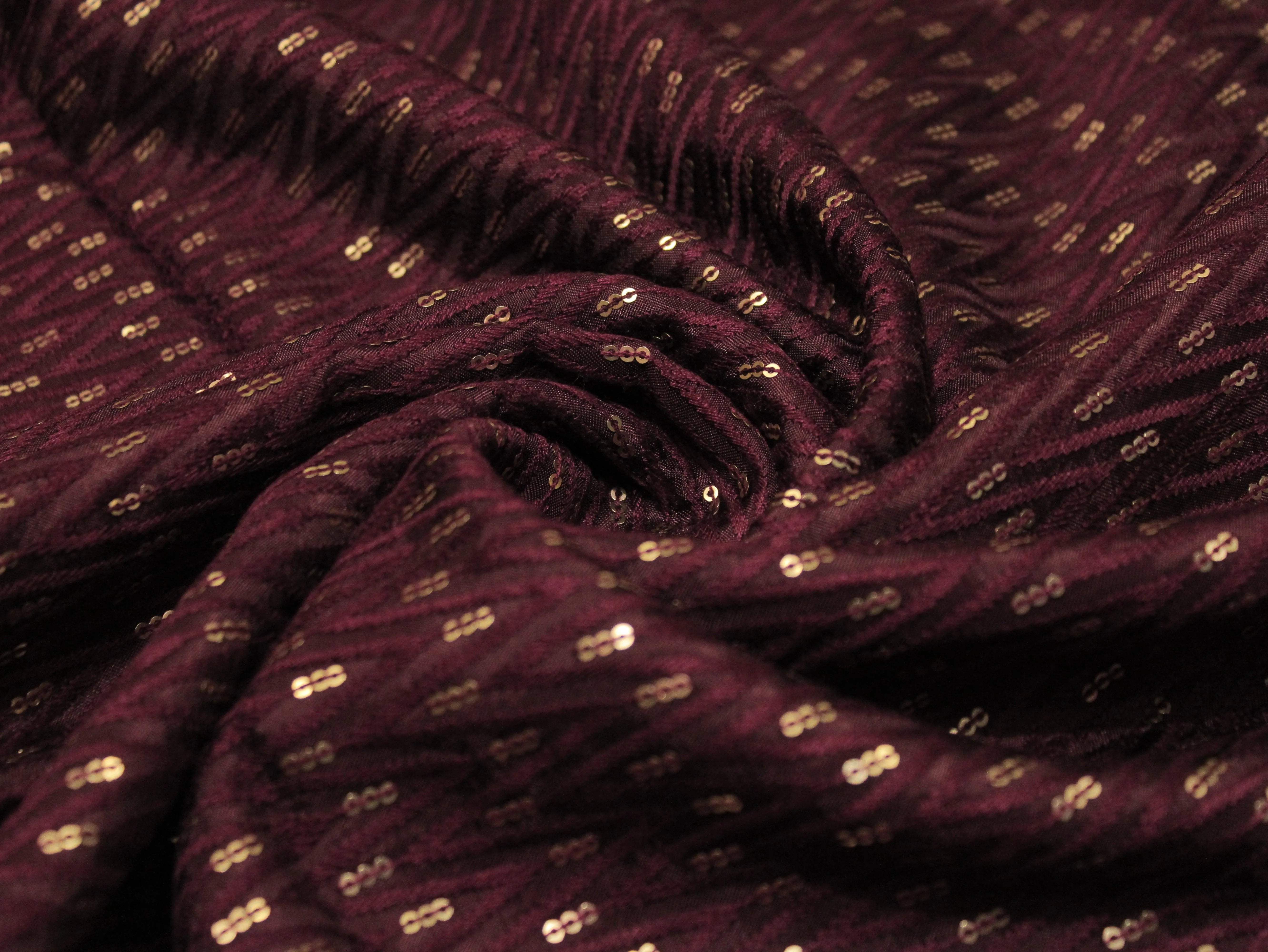 Upada Silk : Micro Thread & Sequin Work Fabric - Wine - M'Foks
