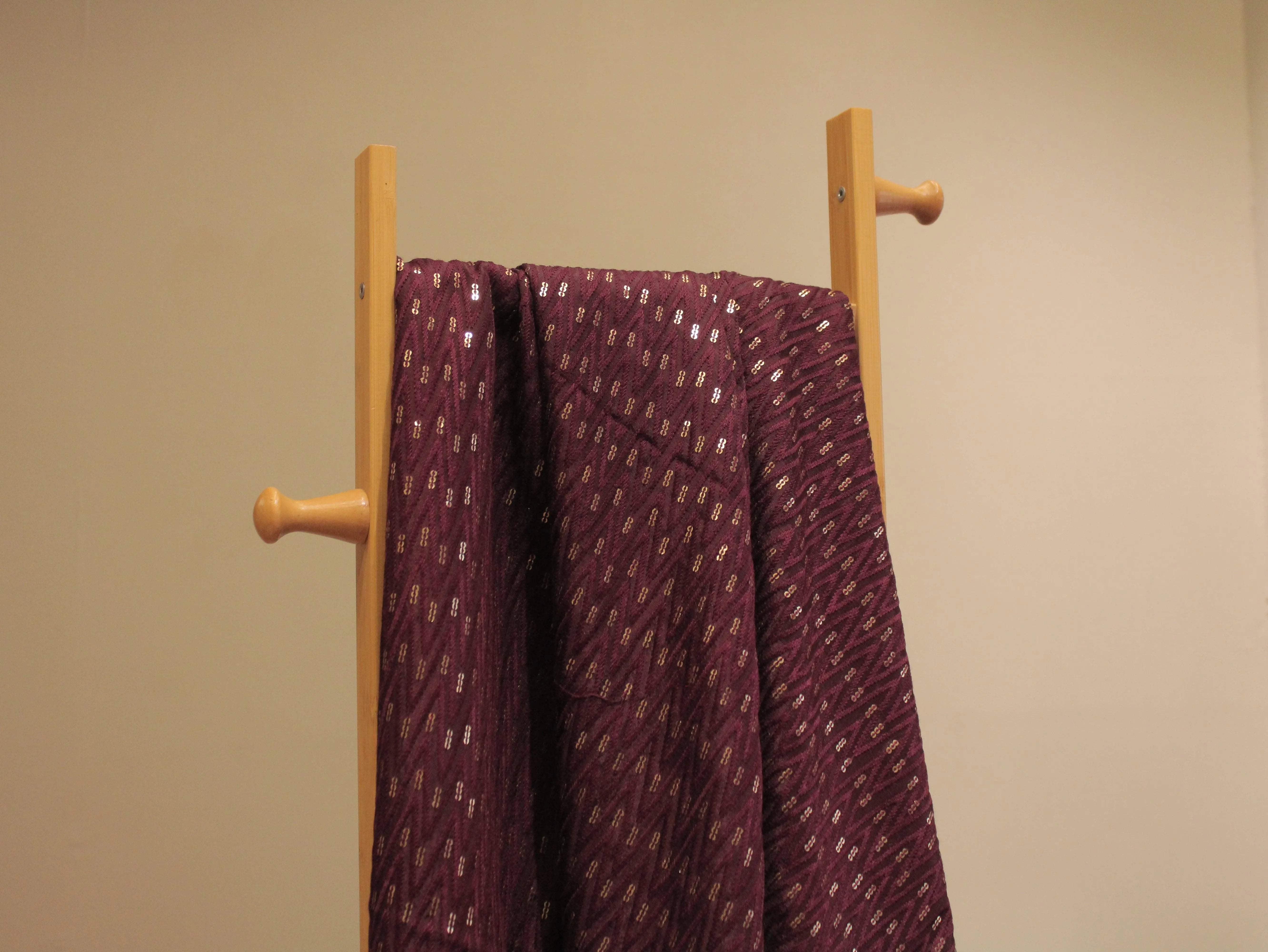 Upada Silk : Micro Thread & Sequin Work Fabric - Wine - M'Foks