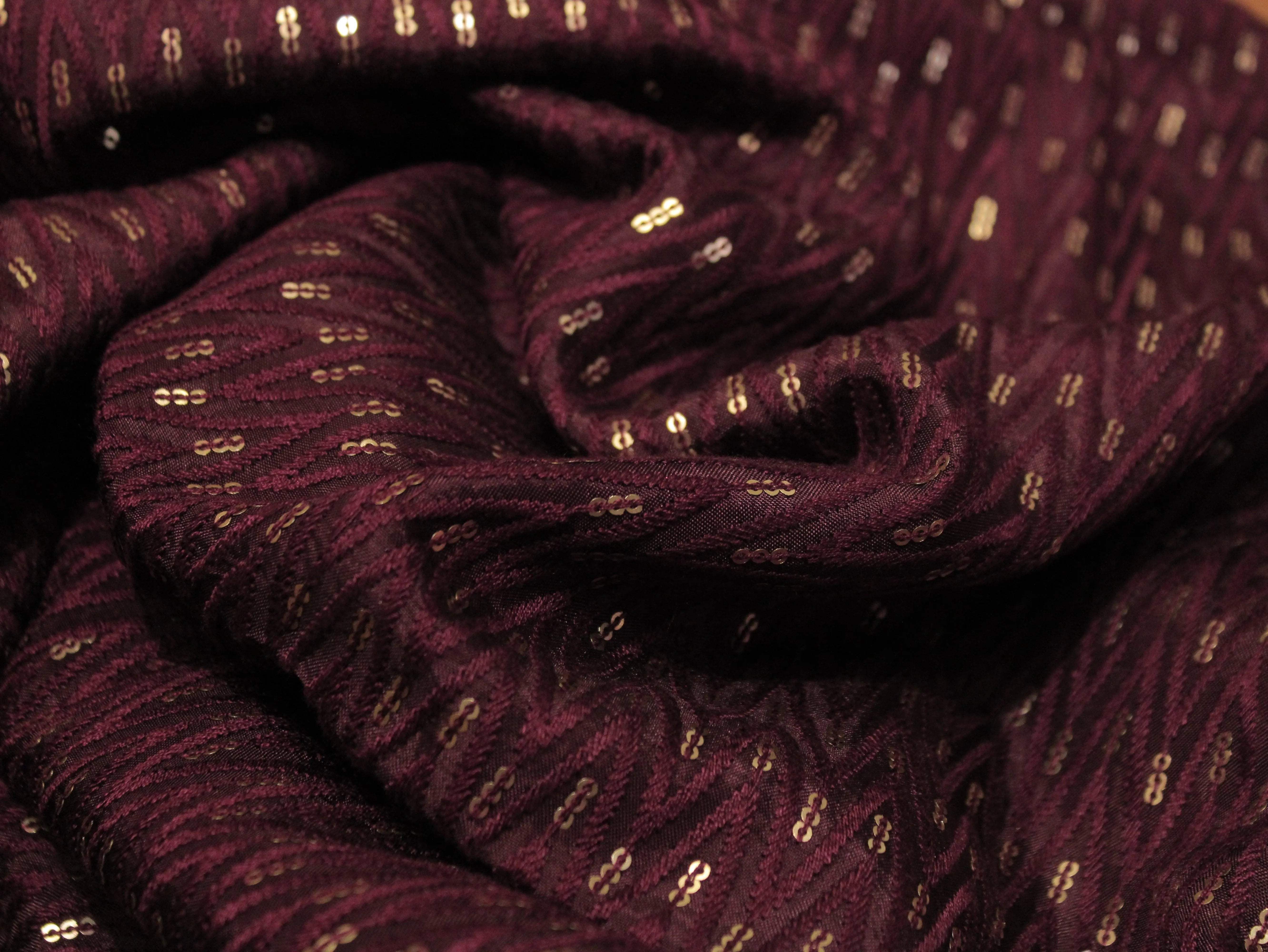 Upada Silk : Micro Thread & Sequin Work Fabric - Wine - M'Foks