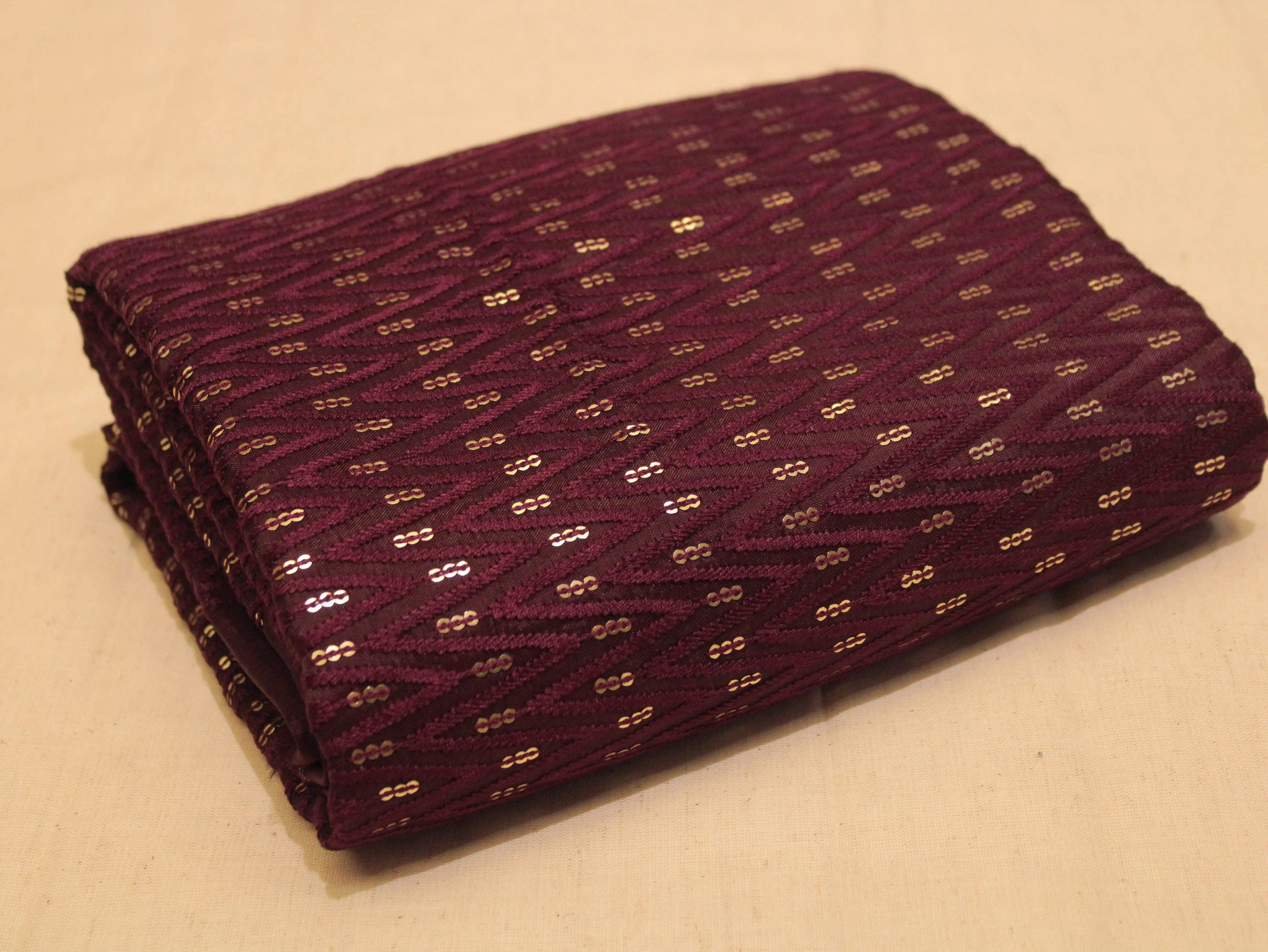 Upada Silk : Micro Thread & Sequin Work Fabric - Wine - M'Foks