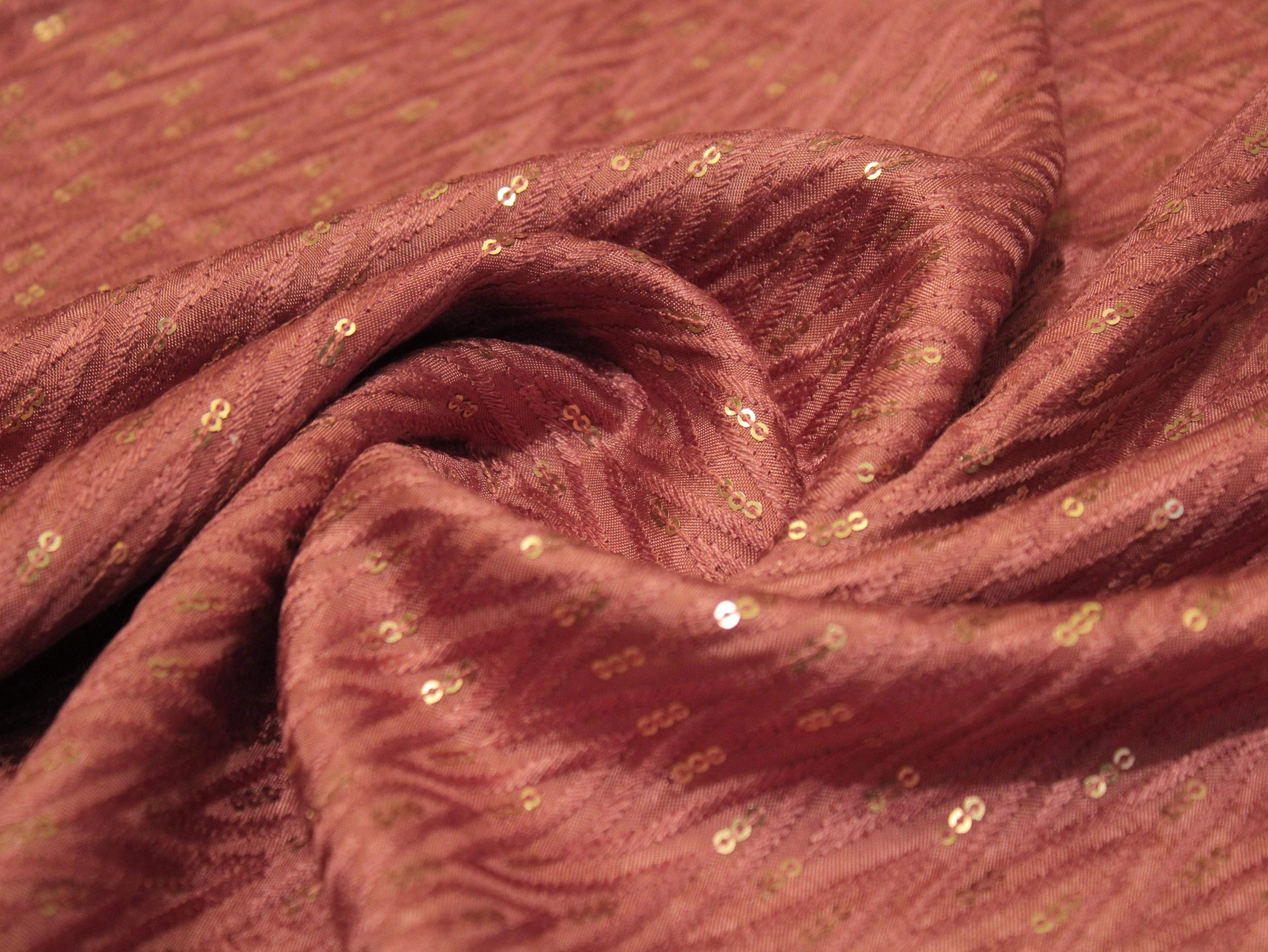 Upada Silk : Micro Thread & Sequin Work Fabric - Rusty Peach - M'Foks