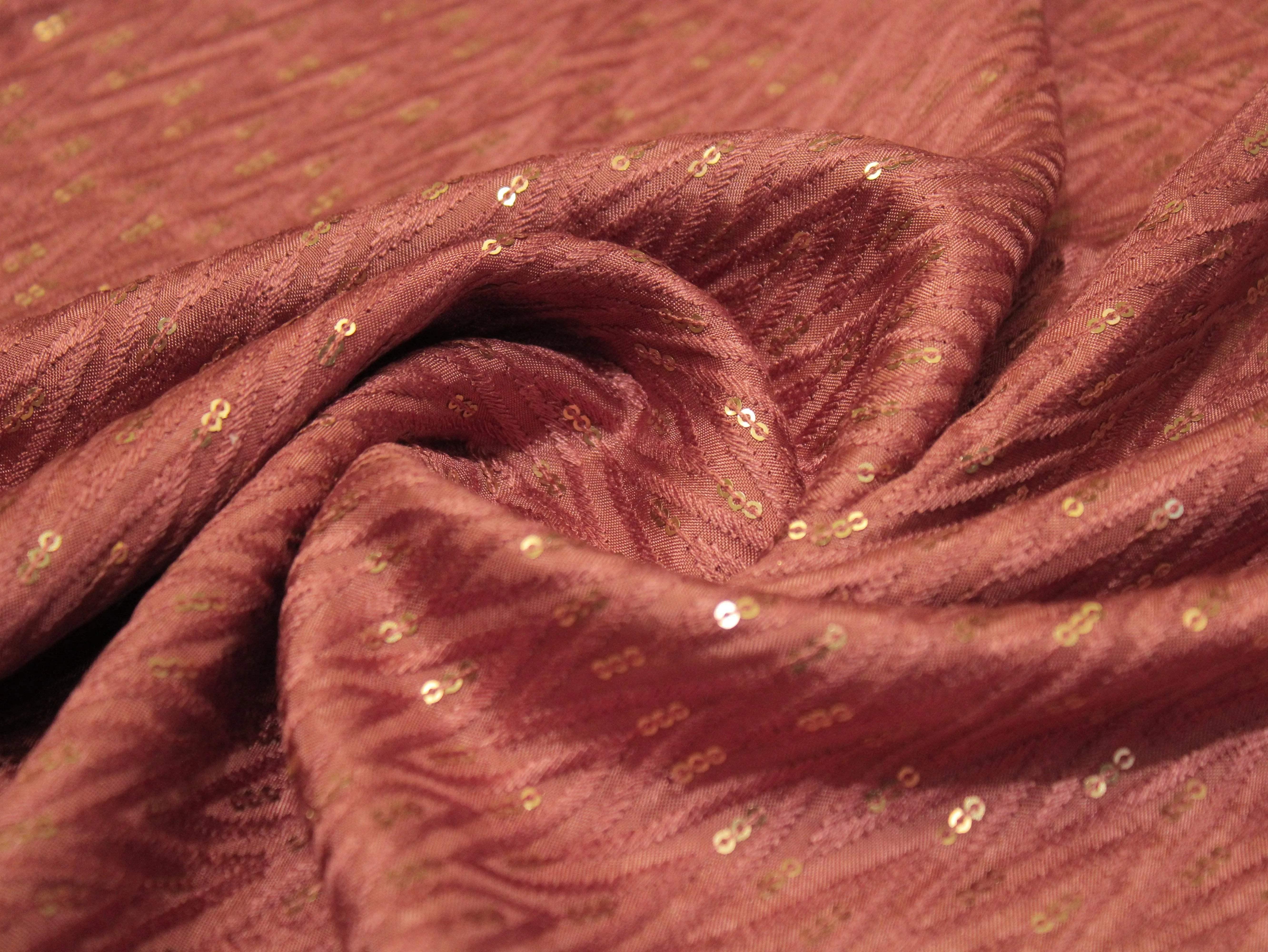 Upada Silk : Micro Thread & Sequin Work Fabric - Rusty Peach - M'Foks