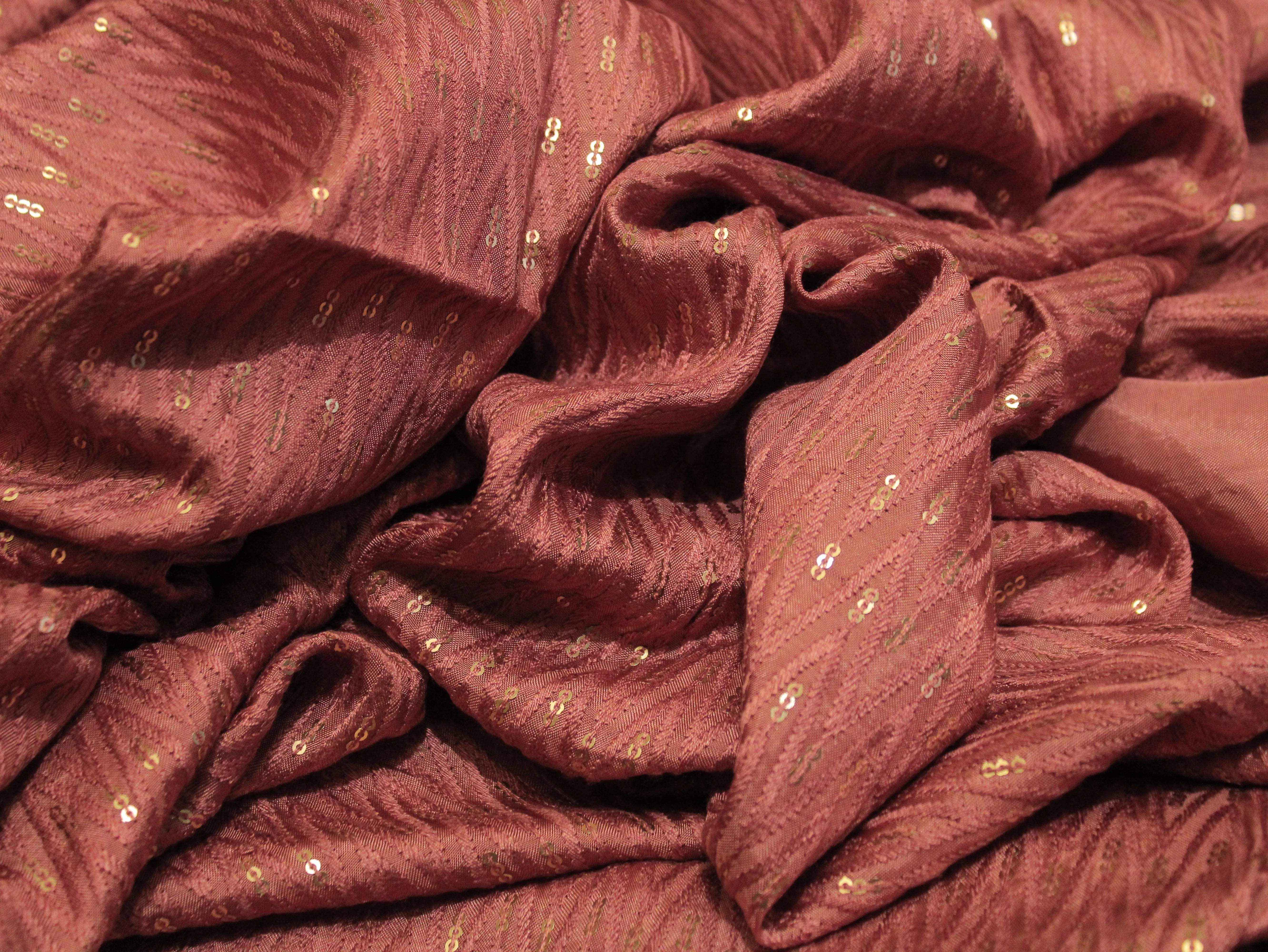 Upada Silk : Micro Thread & Sequin Work Fabric - Rusty Peach