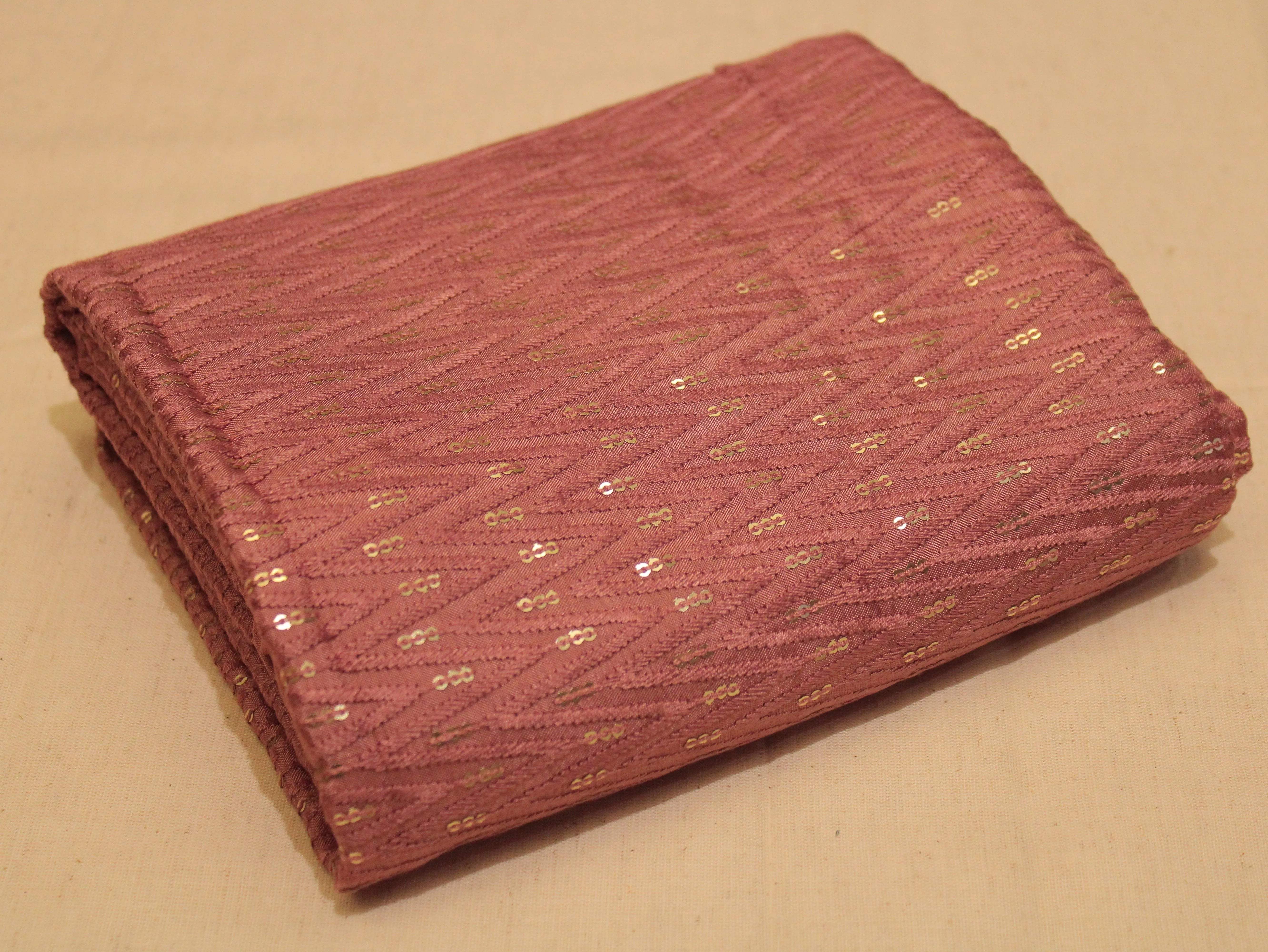 Upada Silk : Micro Thread & Sequin Work Fabric - Rusty Peach - M'Foks