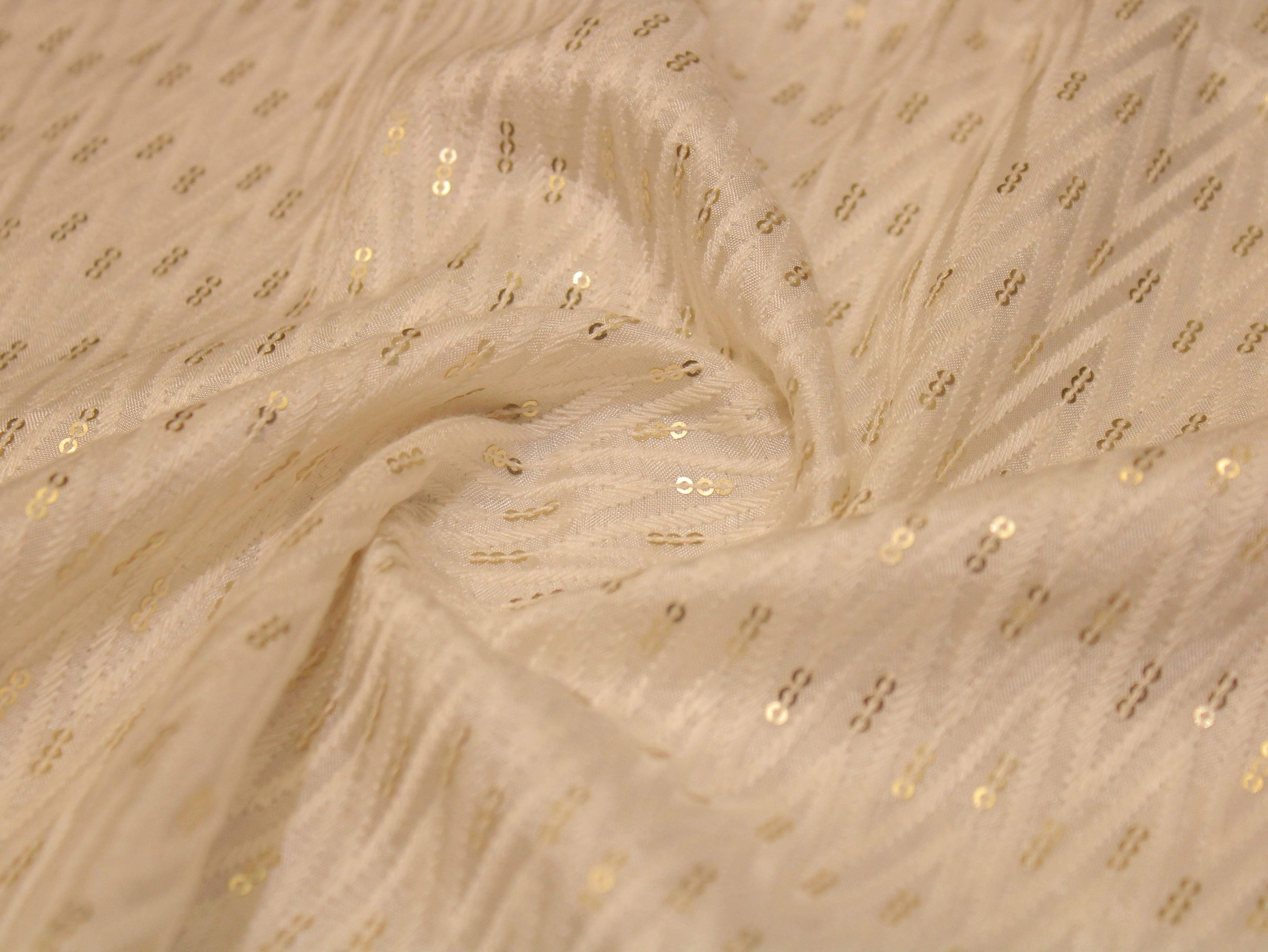 Upada Silk : Micro Thread & Sequin Work Fabric - White Dyeable - M'Foks