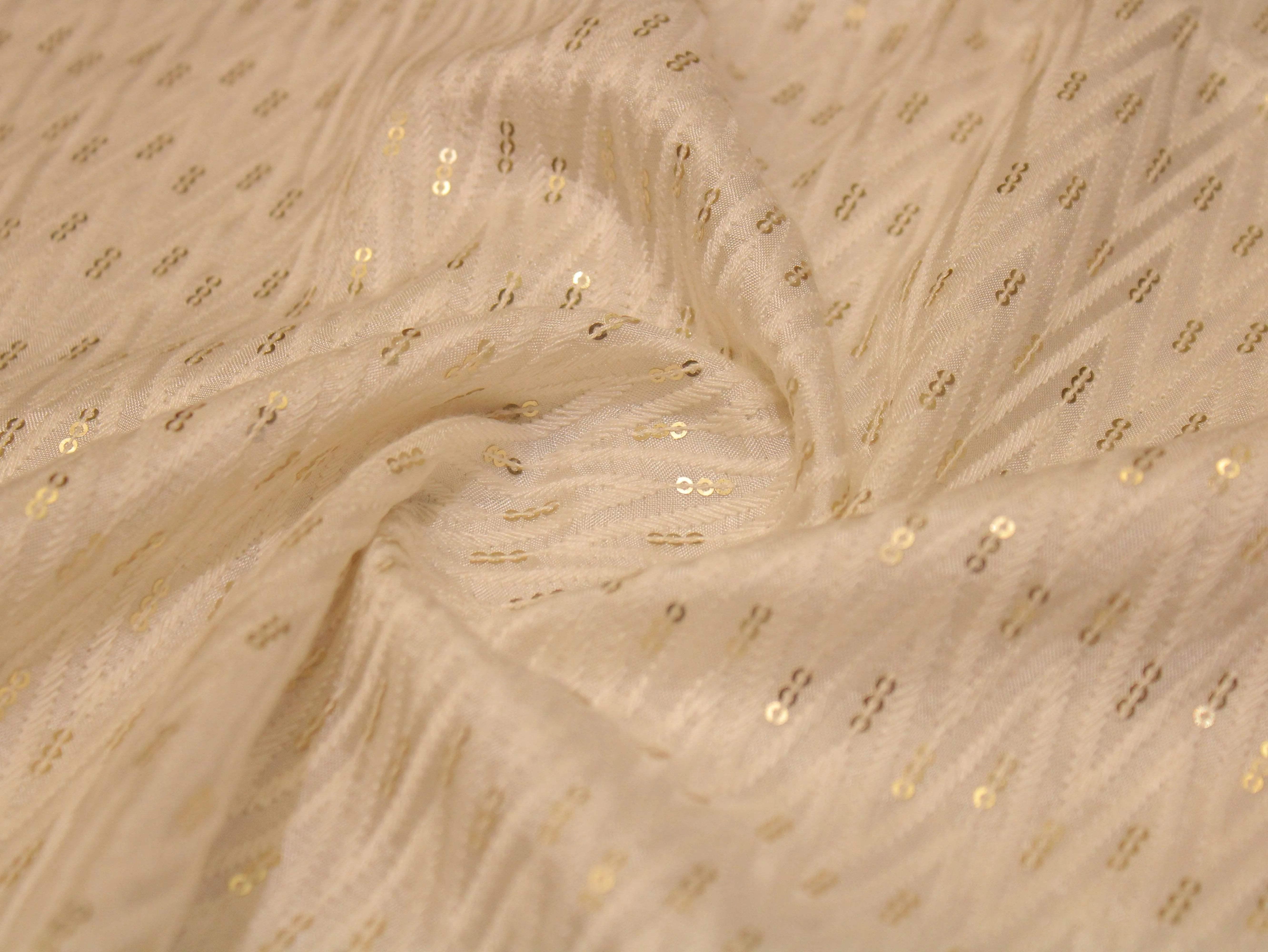 Upada Silk : Micro Thread & Sequin Work Fabric - White Dyeable - M'Foks