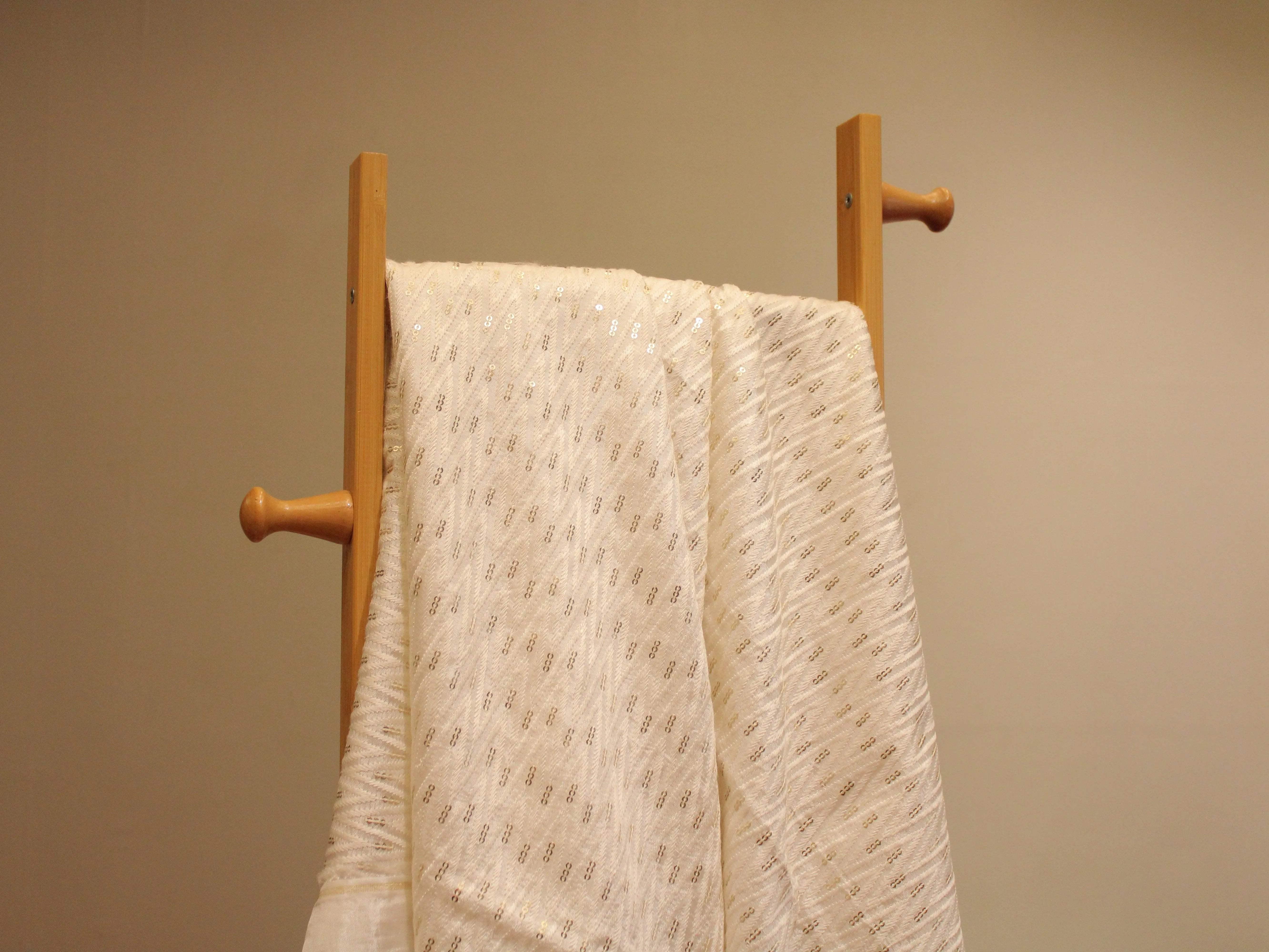 Upada Silk : Micro Thread & Sequin Work Fabric - White Dyeable - M'Foks