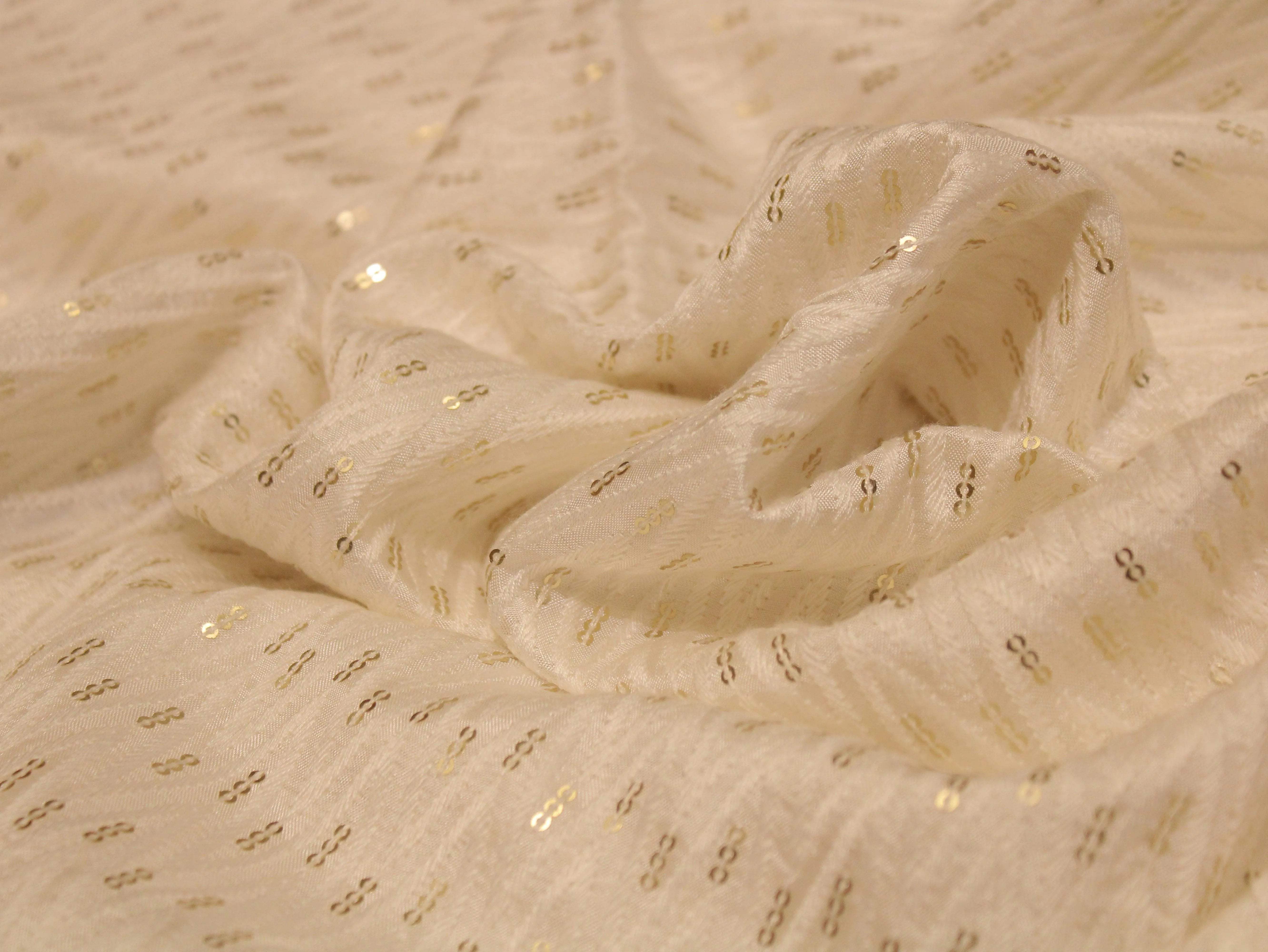 Upada Silk : Micro Thread & Sequin Work Fabric - White Dyeable - M'Foks
