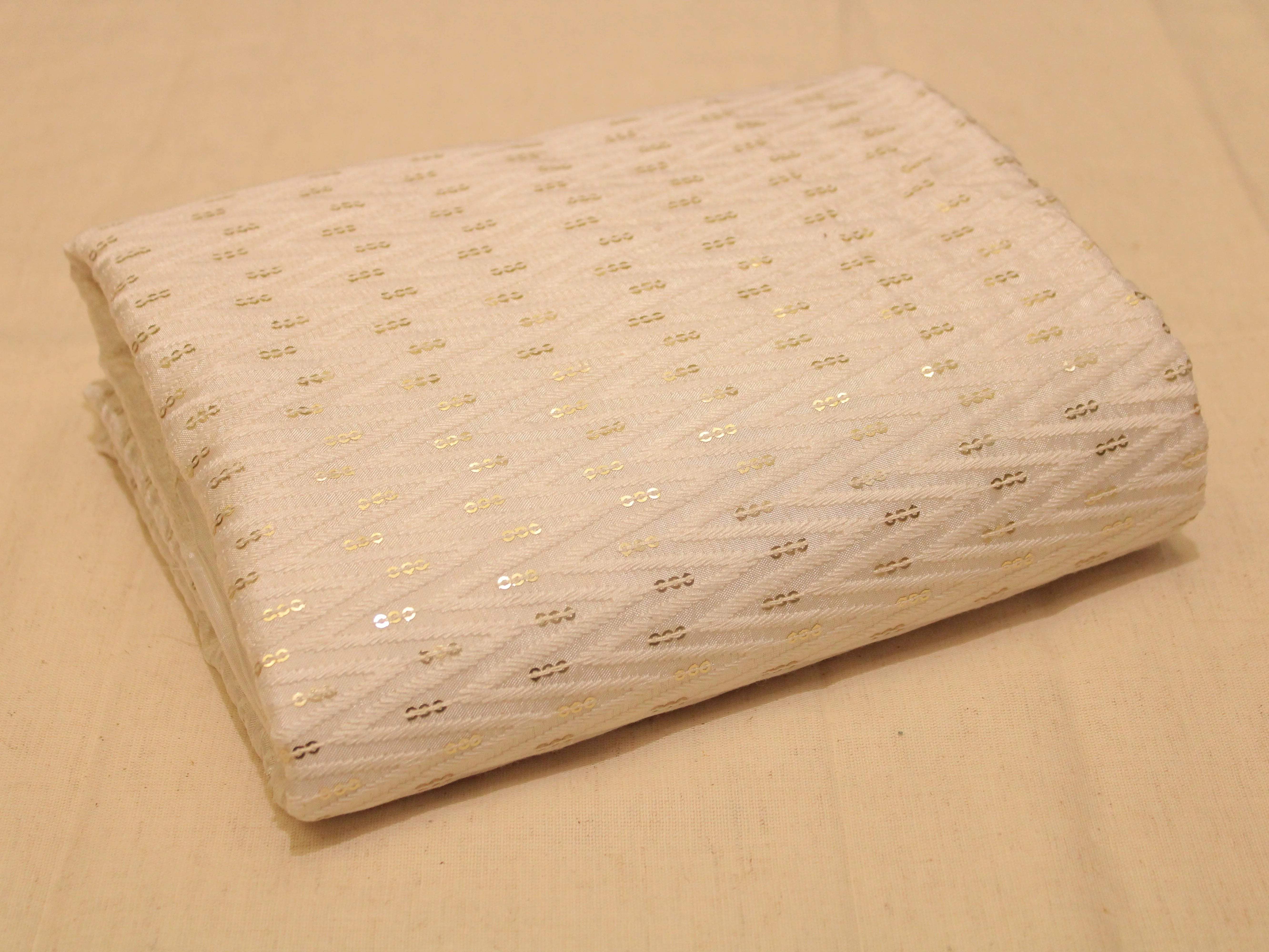 Upada Silk : Micro Thread & Sequin Work Fabric - White Dyeable - M'Foks
