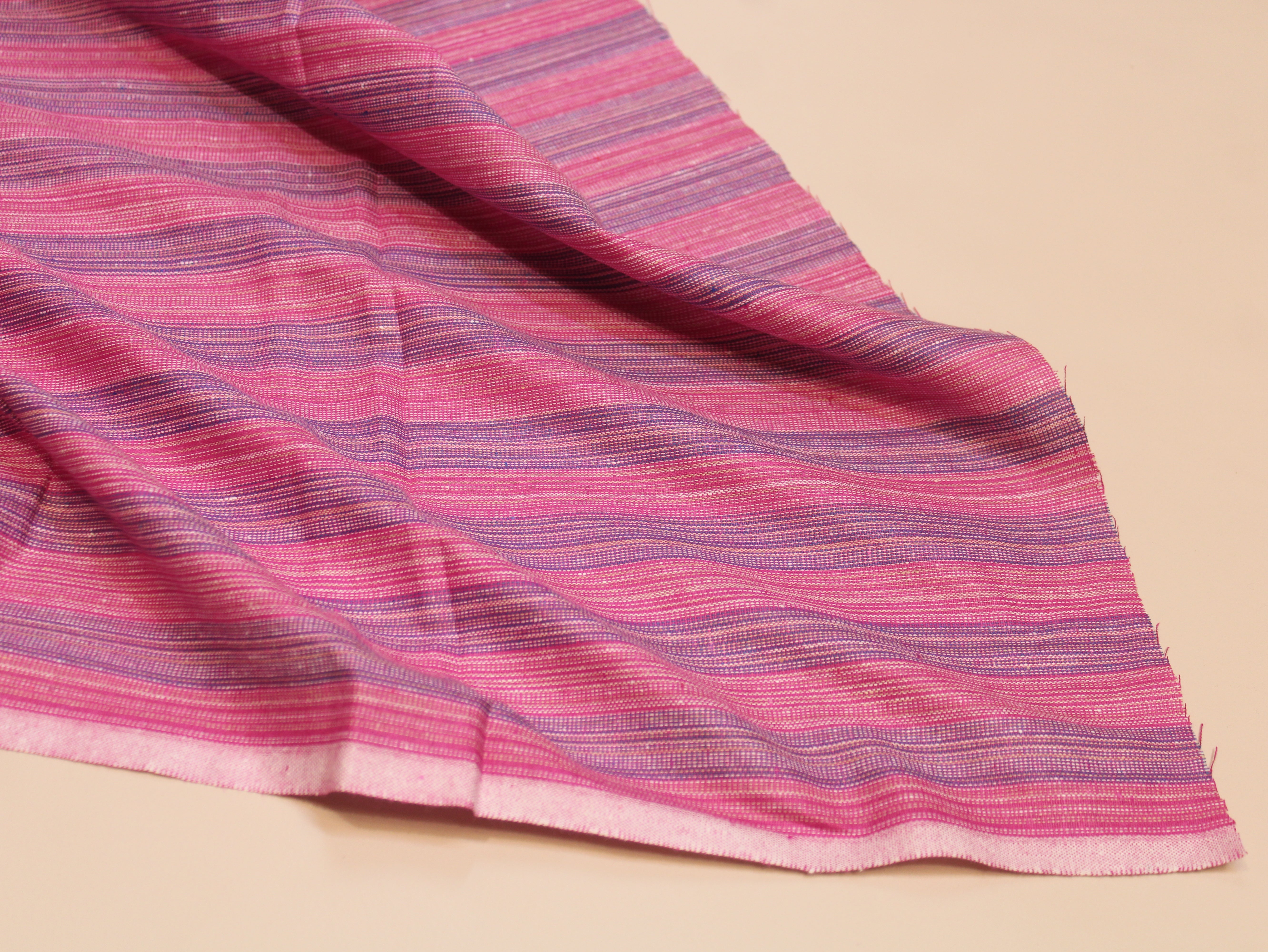 Pure Cotton Handloom Woven Fabric — Pink | Stripe | 44 Inch