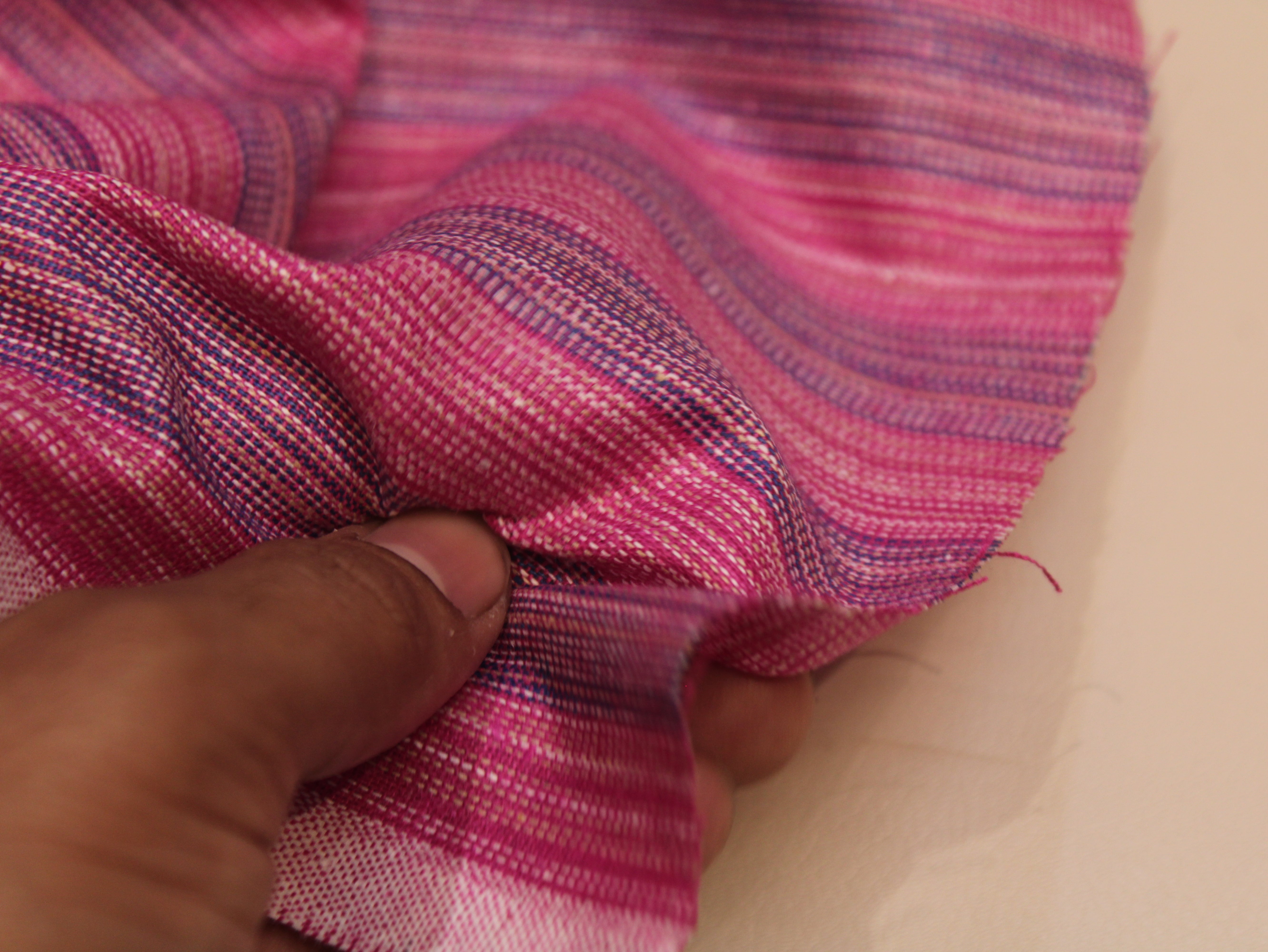Pure Cotton Handloom Woven Fabric — Pink | Stripe | 44 Inch