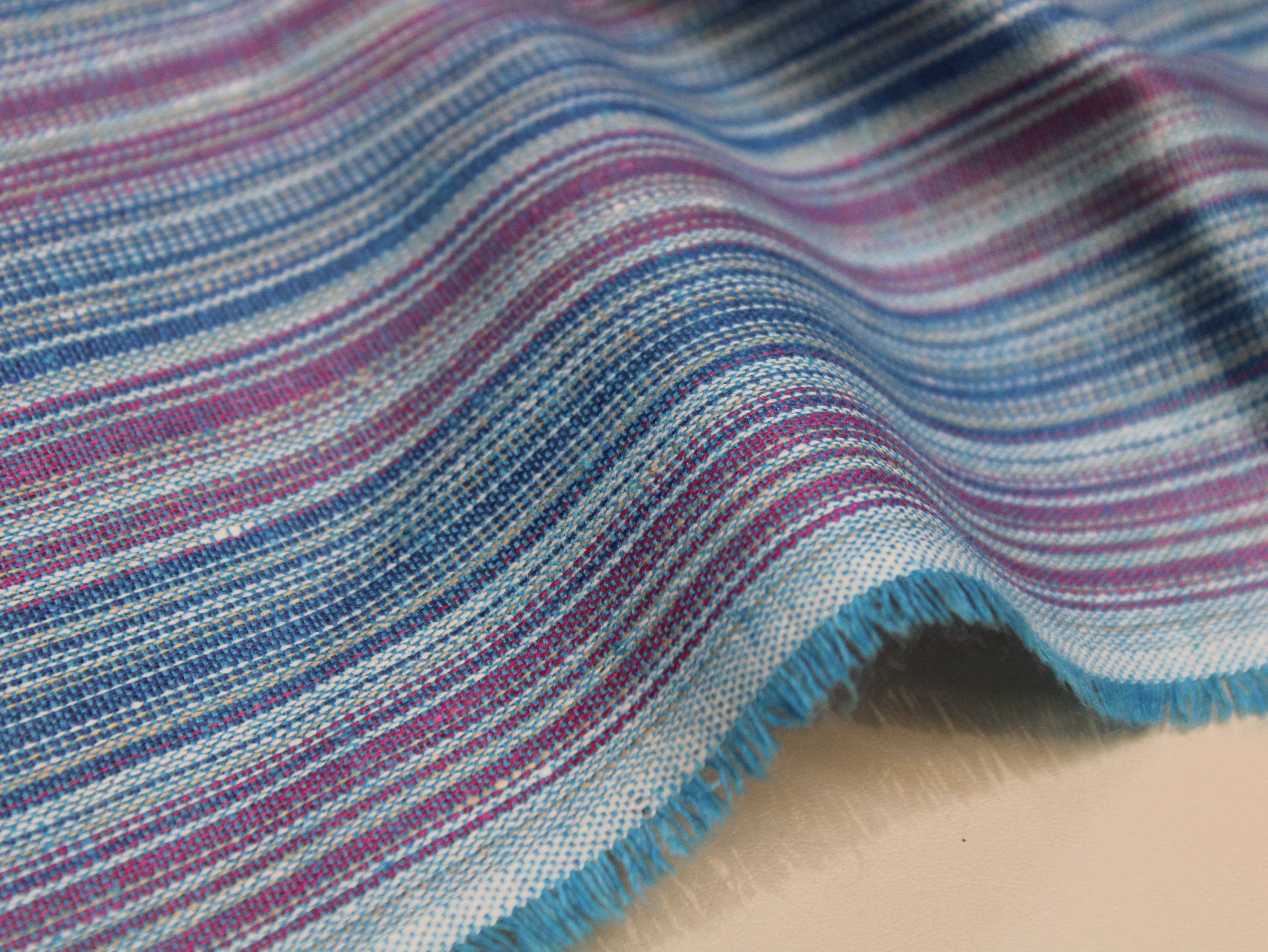 Pure Cotton Handloom Woven Fabric — Steel Blue | Stripe | 44 Inch