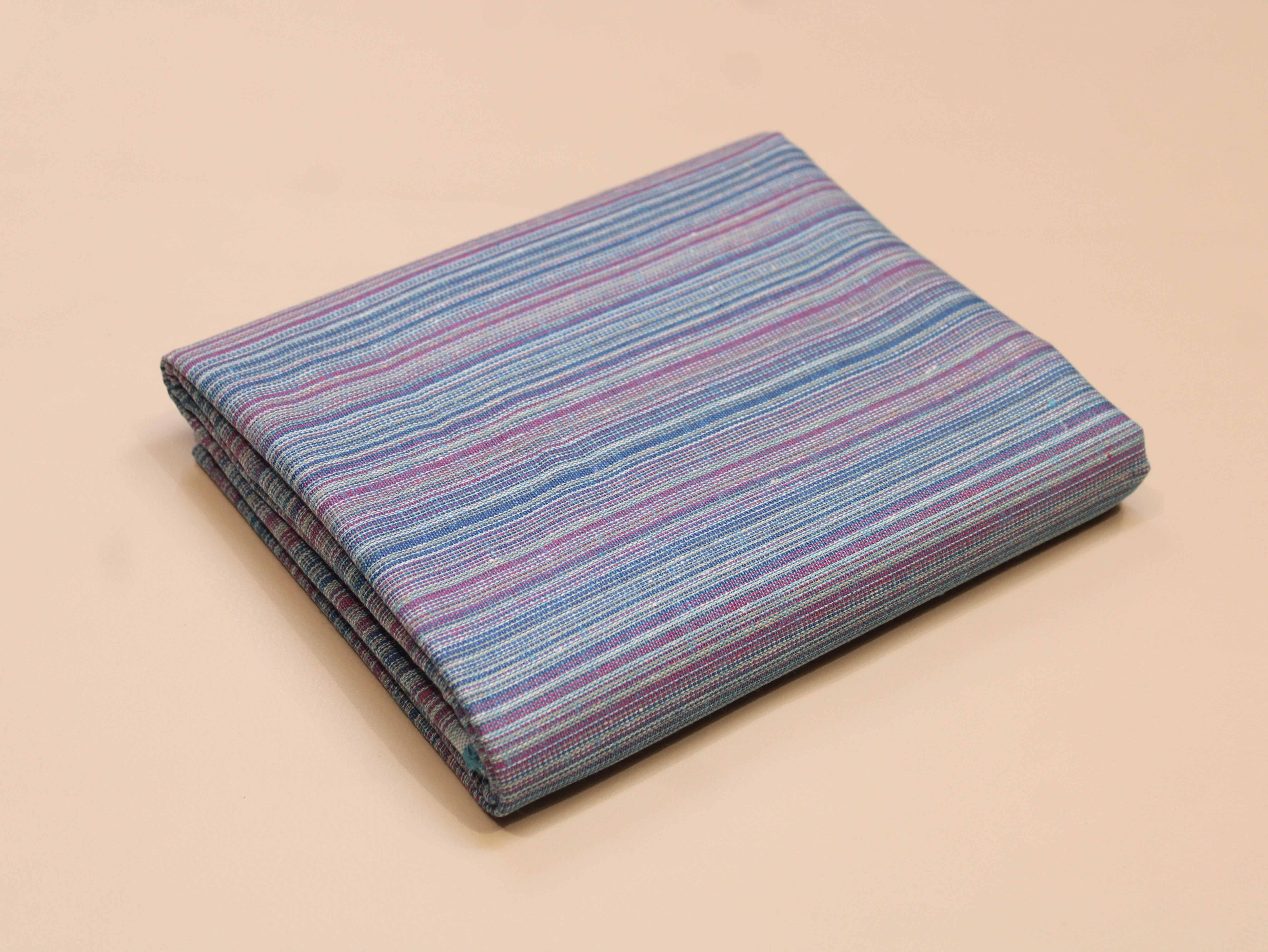 Pure Cotton Handloom Woven Fabric — Steel Blue | Stripe | 44 Inch