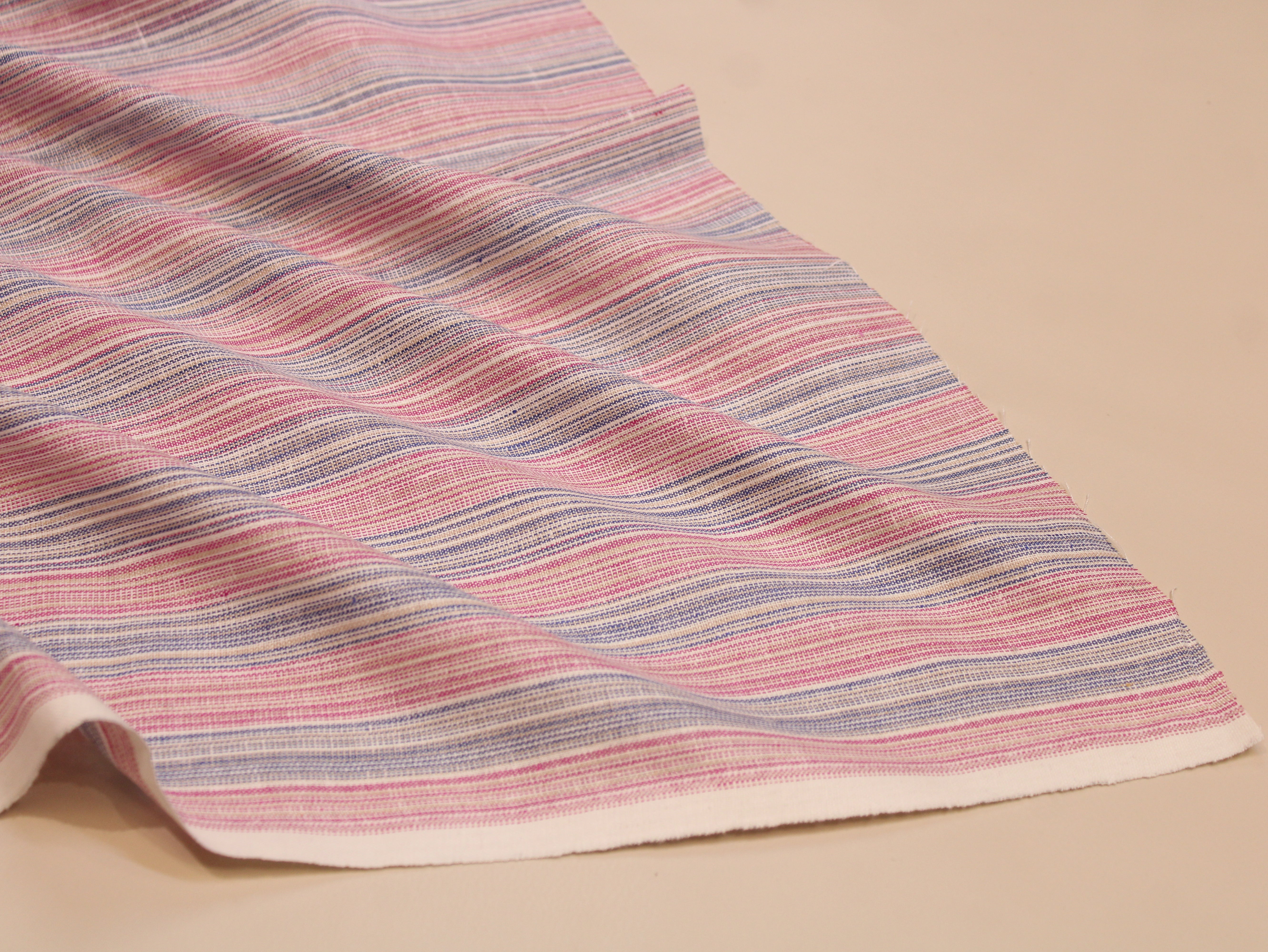 Pure Cotton Handloom Woven Fabric — Blush Pink | Stripe | 44 Inch