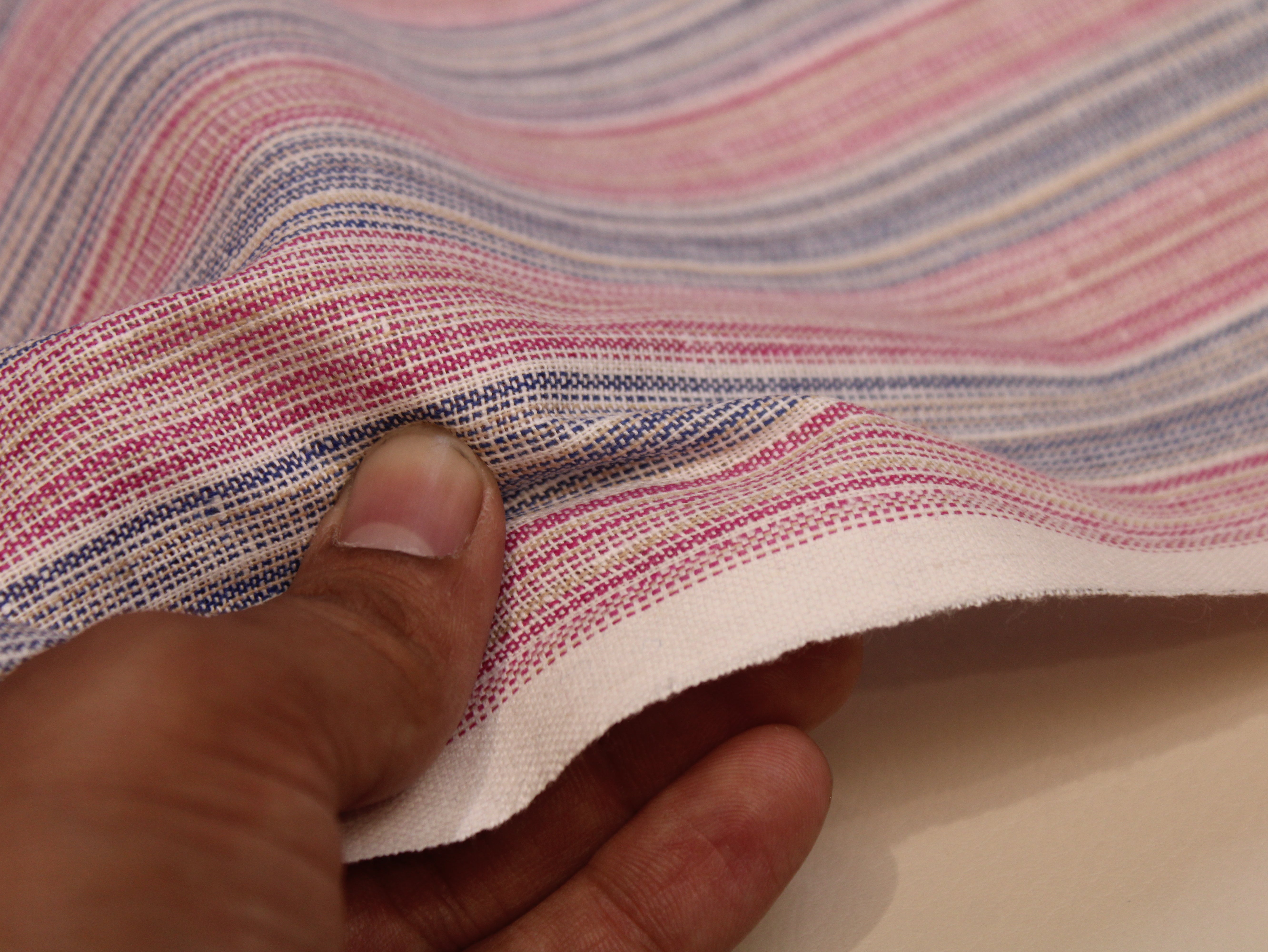 Pure Cotton Handloom Woven Fabric — Blush Pink | Stripe | 44 Inch