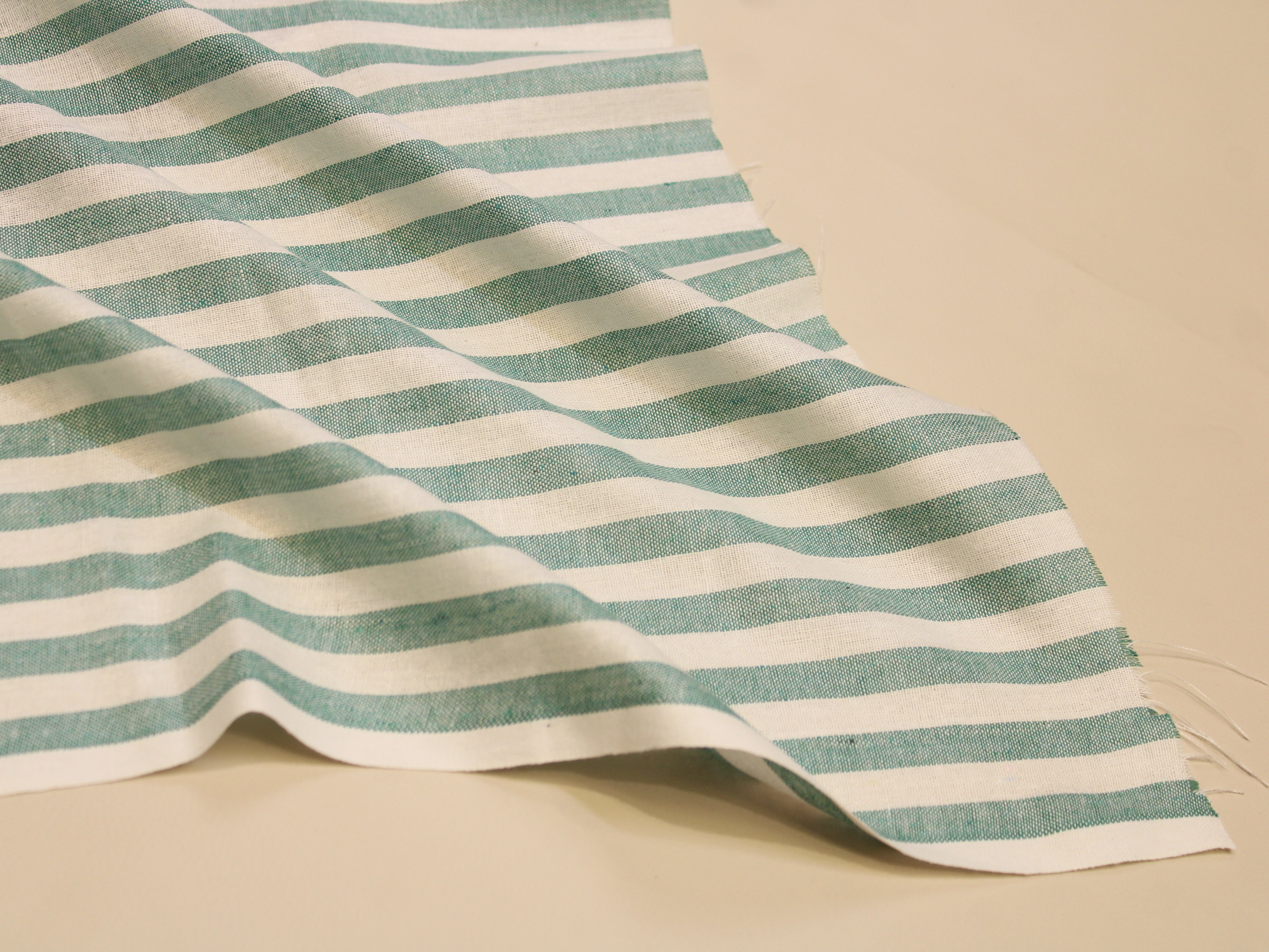 Pure Cotton Handloom Woven Fabric — Sea Green | Stripe | 44 Inch