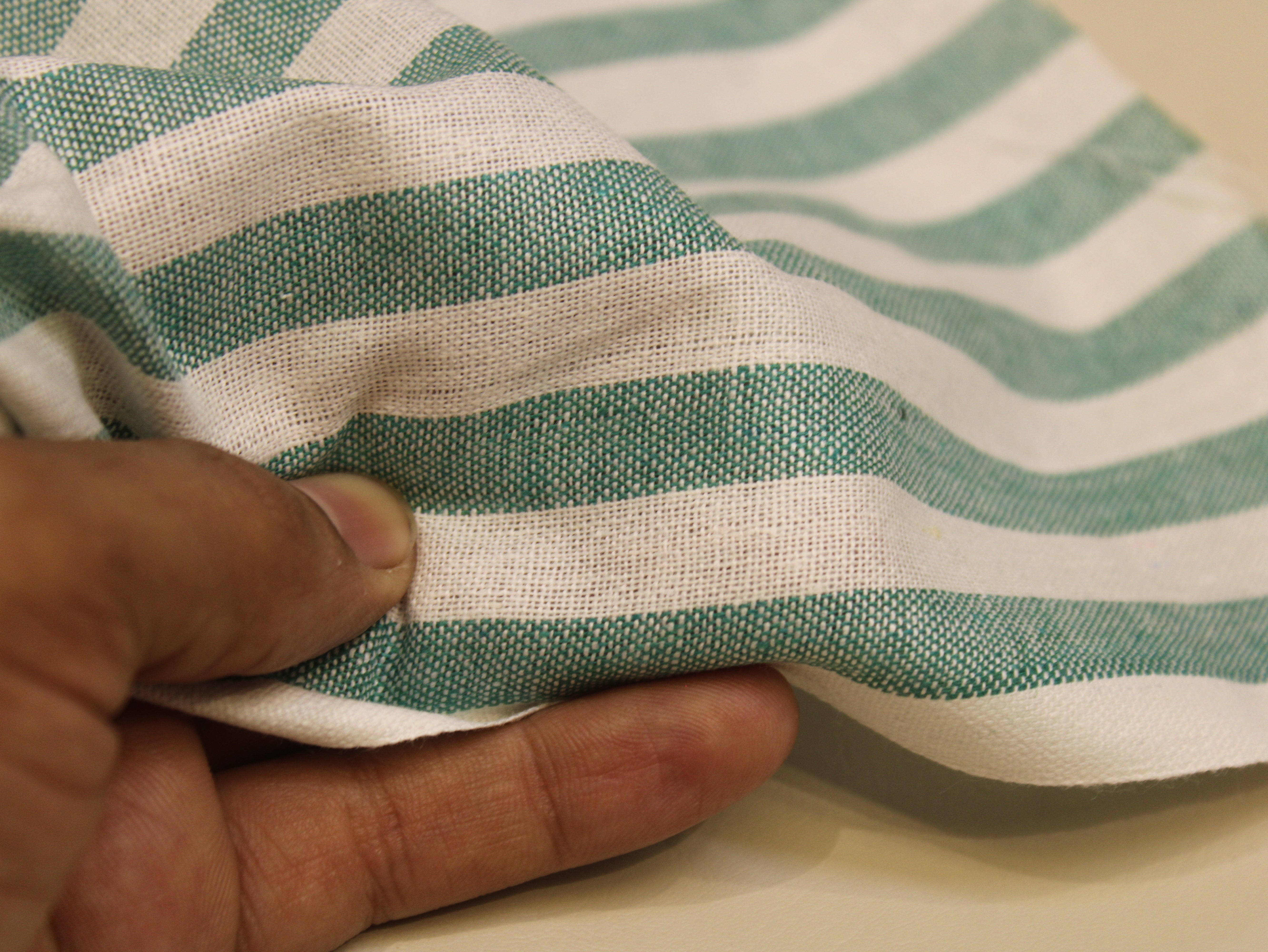Pure Cotton Handloom Woven Fabric — Sea Green | Stripe | 44 Inch