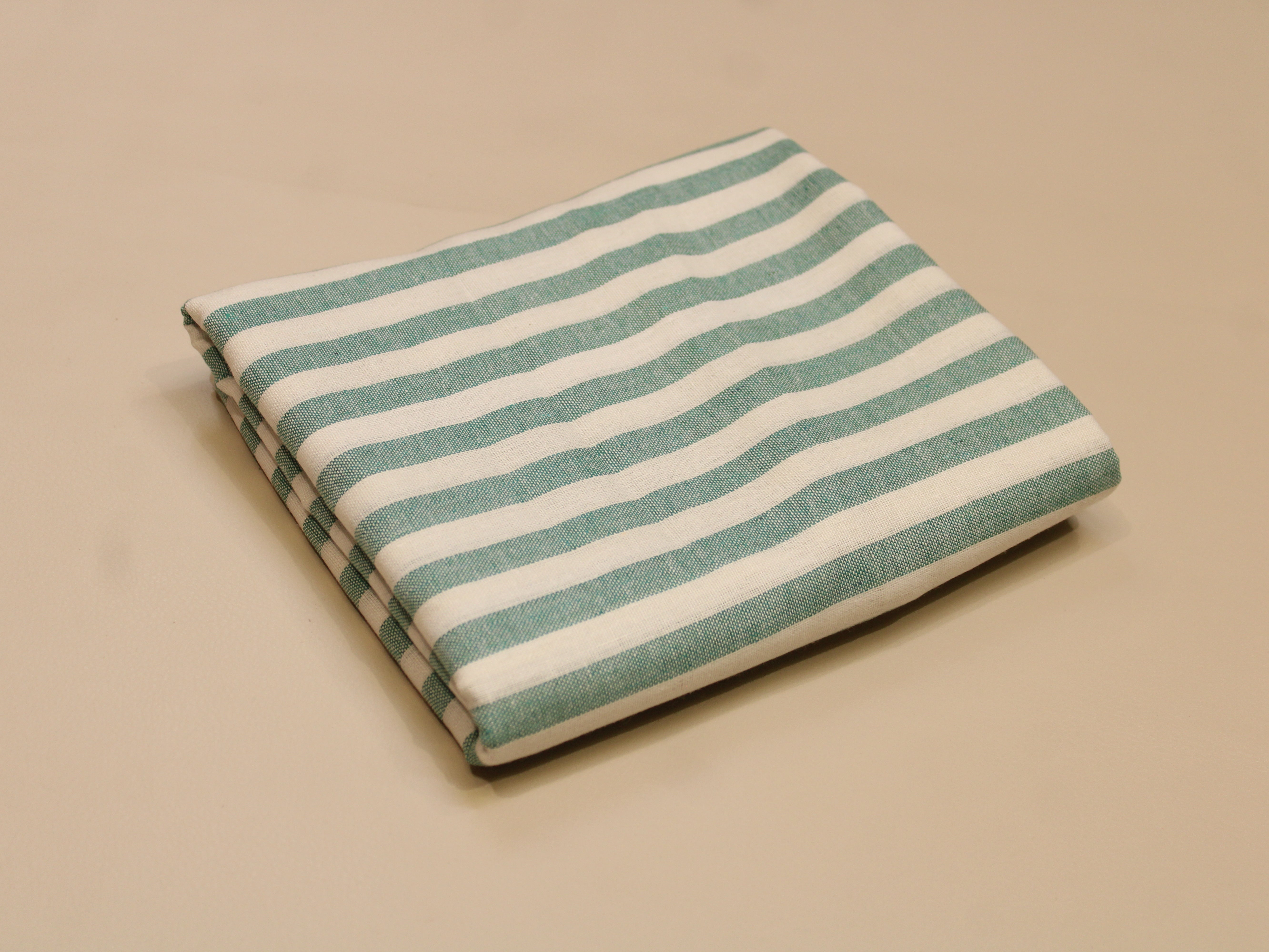 Pure Cotton Handloom Woven Fabric — Sea Green | Stripe | 44 Inch