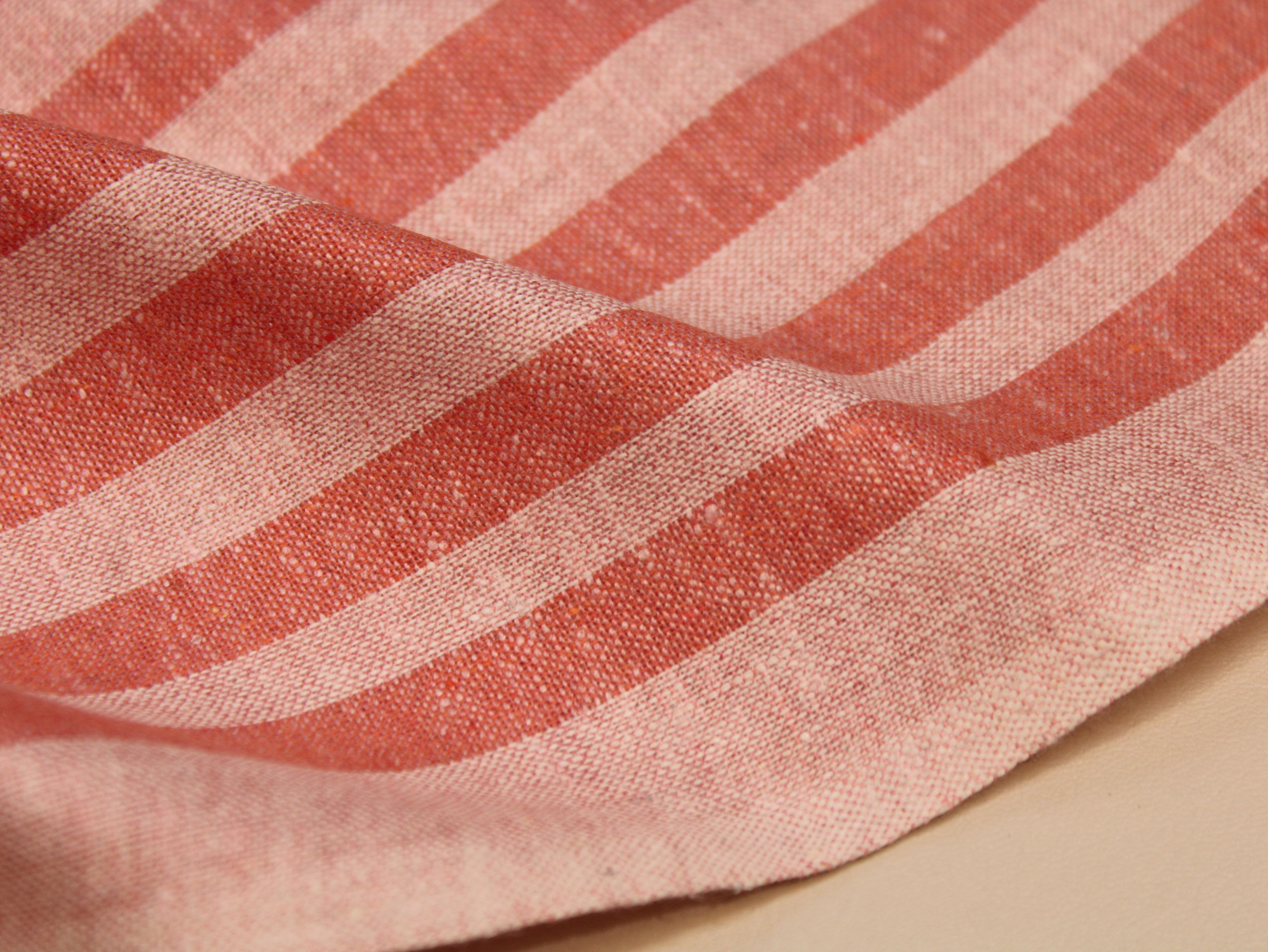 Pure Cotton Handloom Woven Fabric — Peach | Stripe | 44 Inch