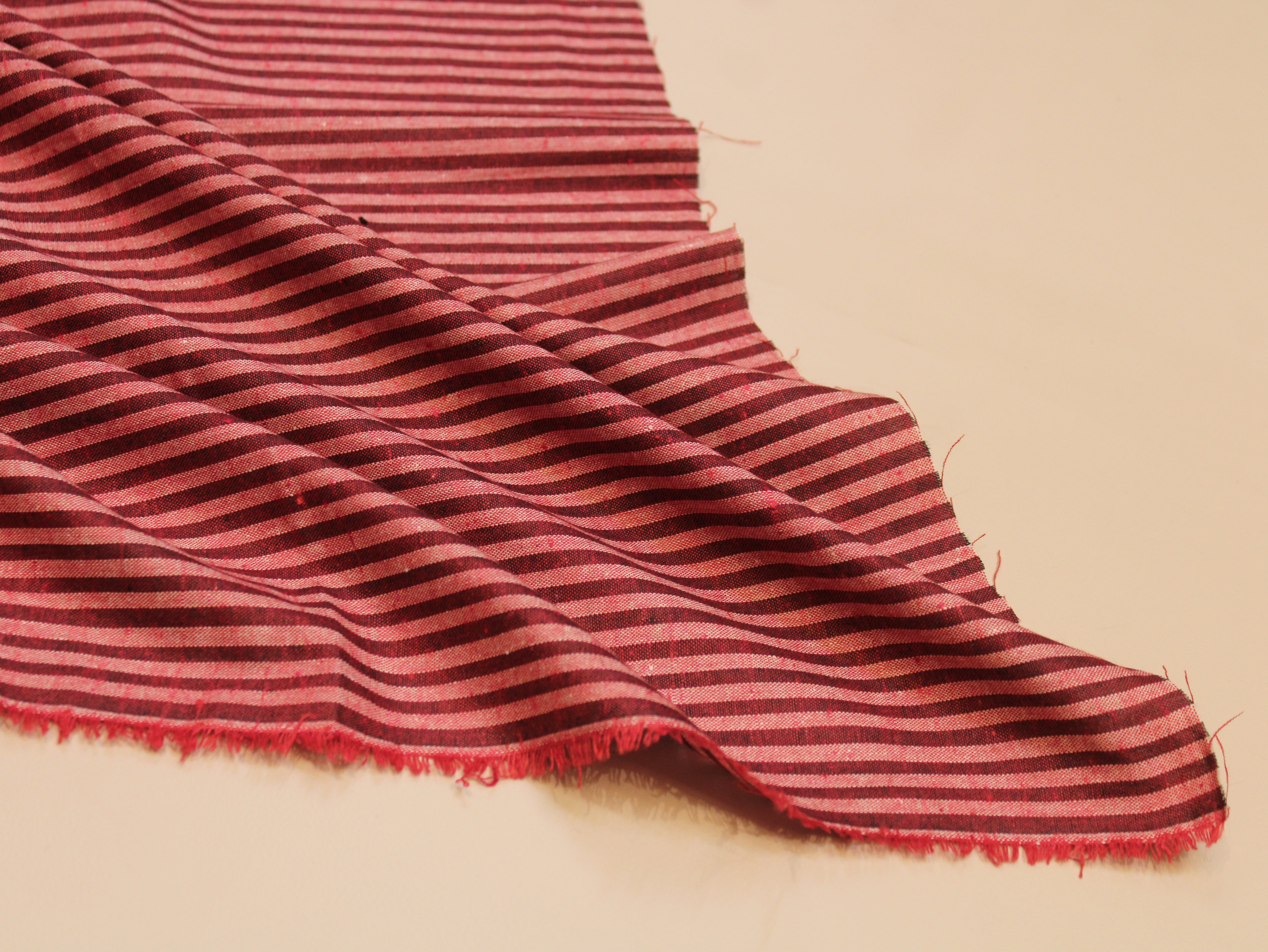 Pure Cotton Handloom Woven Fabric — Maroon | Stripe | 44 Inch