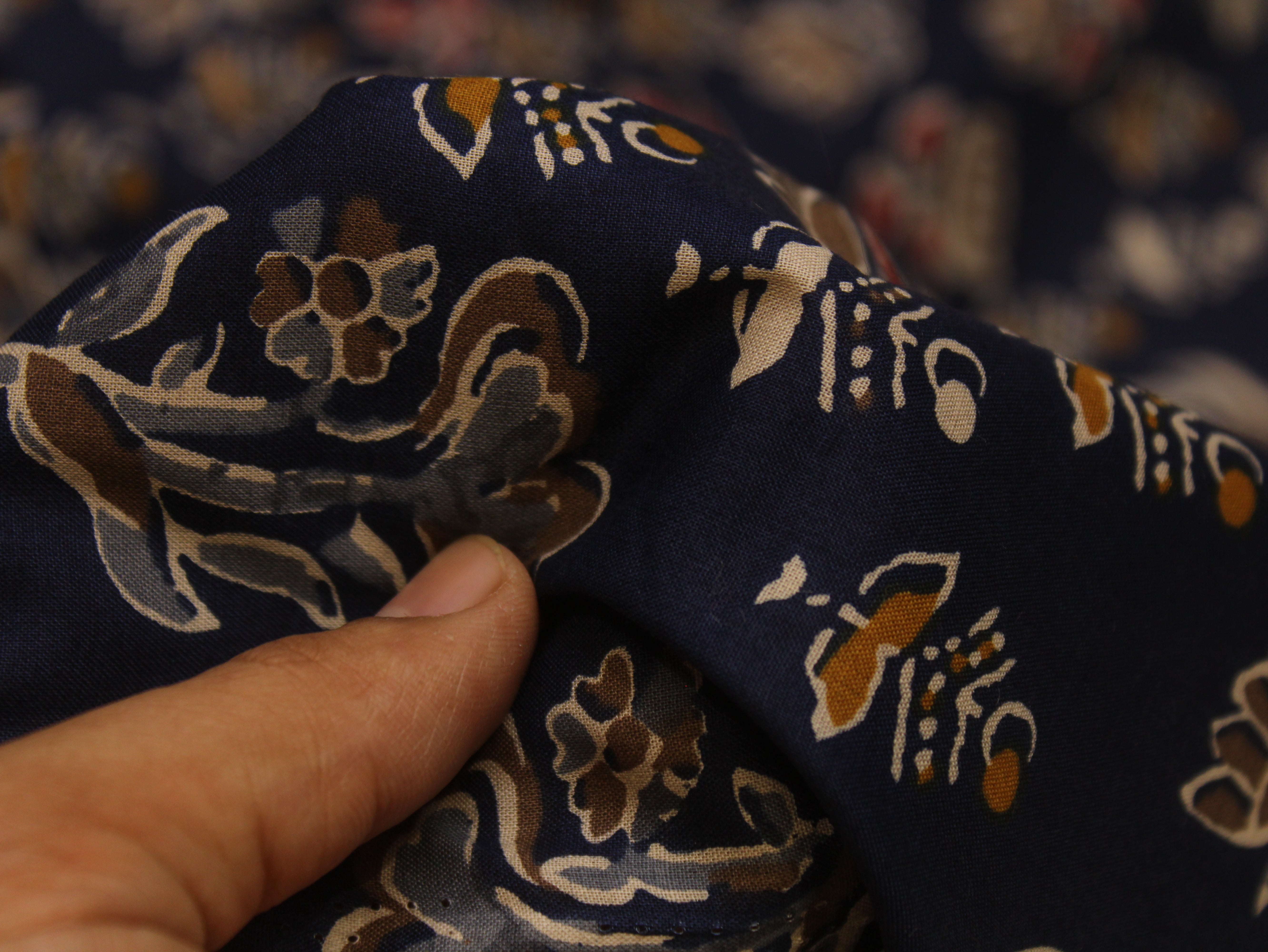 Pure Cotton Premium Printed Fabric 44" Width - Digital Print - Motifs | Navy Blue