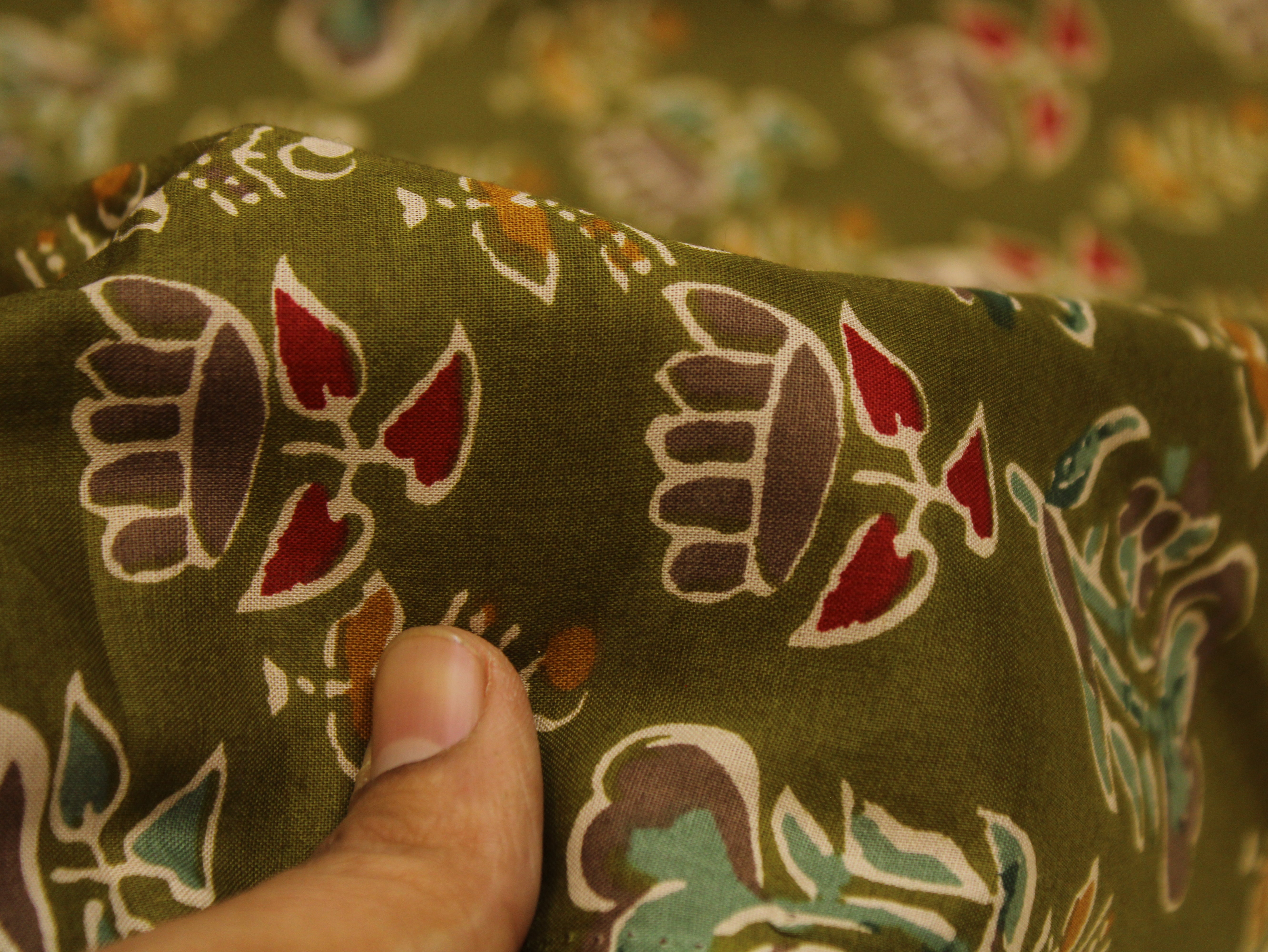 Pure Cotton Premium Printed Fabric 44" Width - Digital Print - Motifs | Olive Green