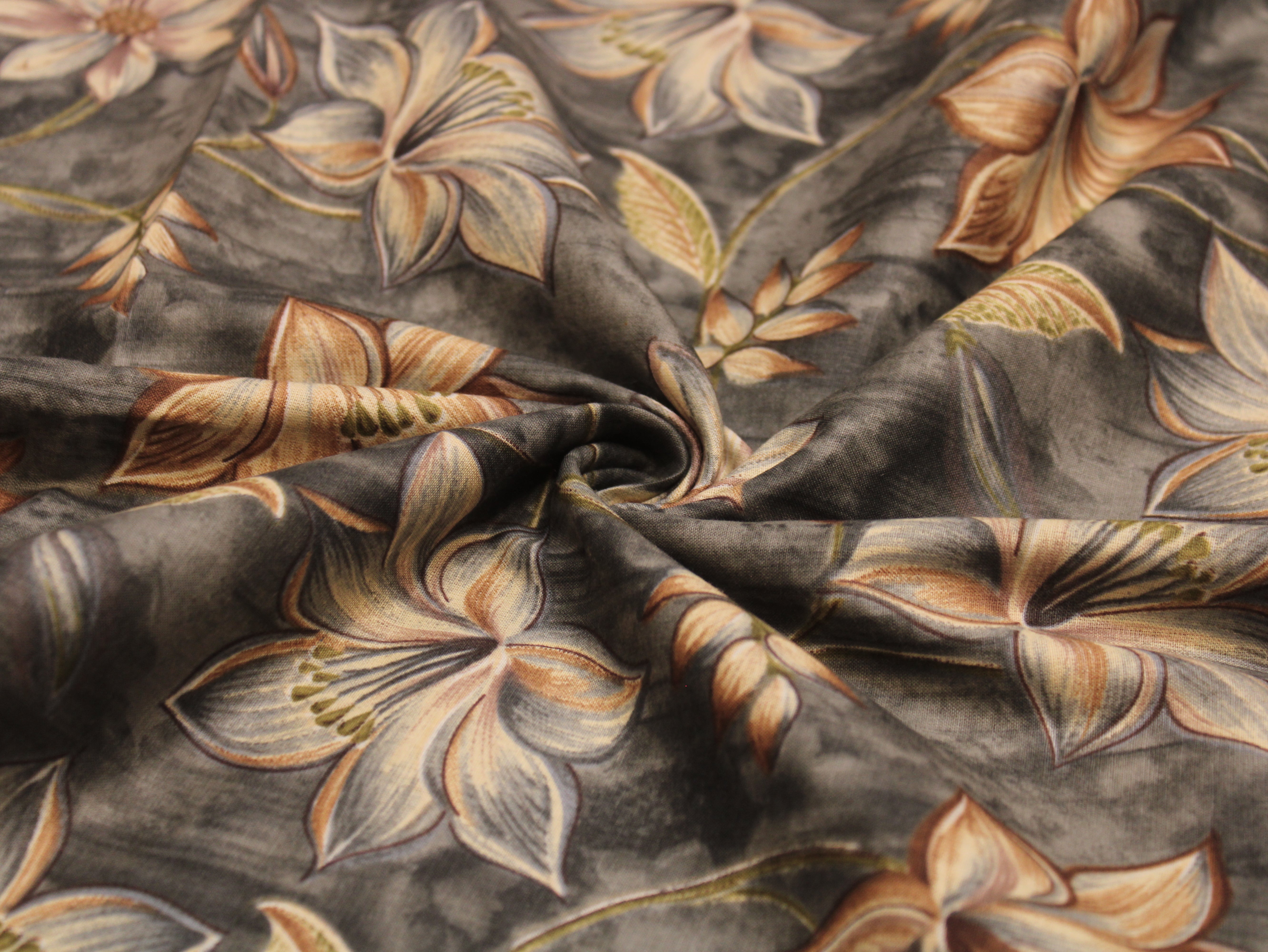 Pure Cotton Premium Printed Fabric 44" Width - Digital Print - Floral | Grey