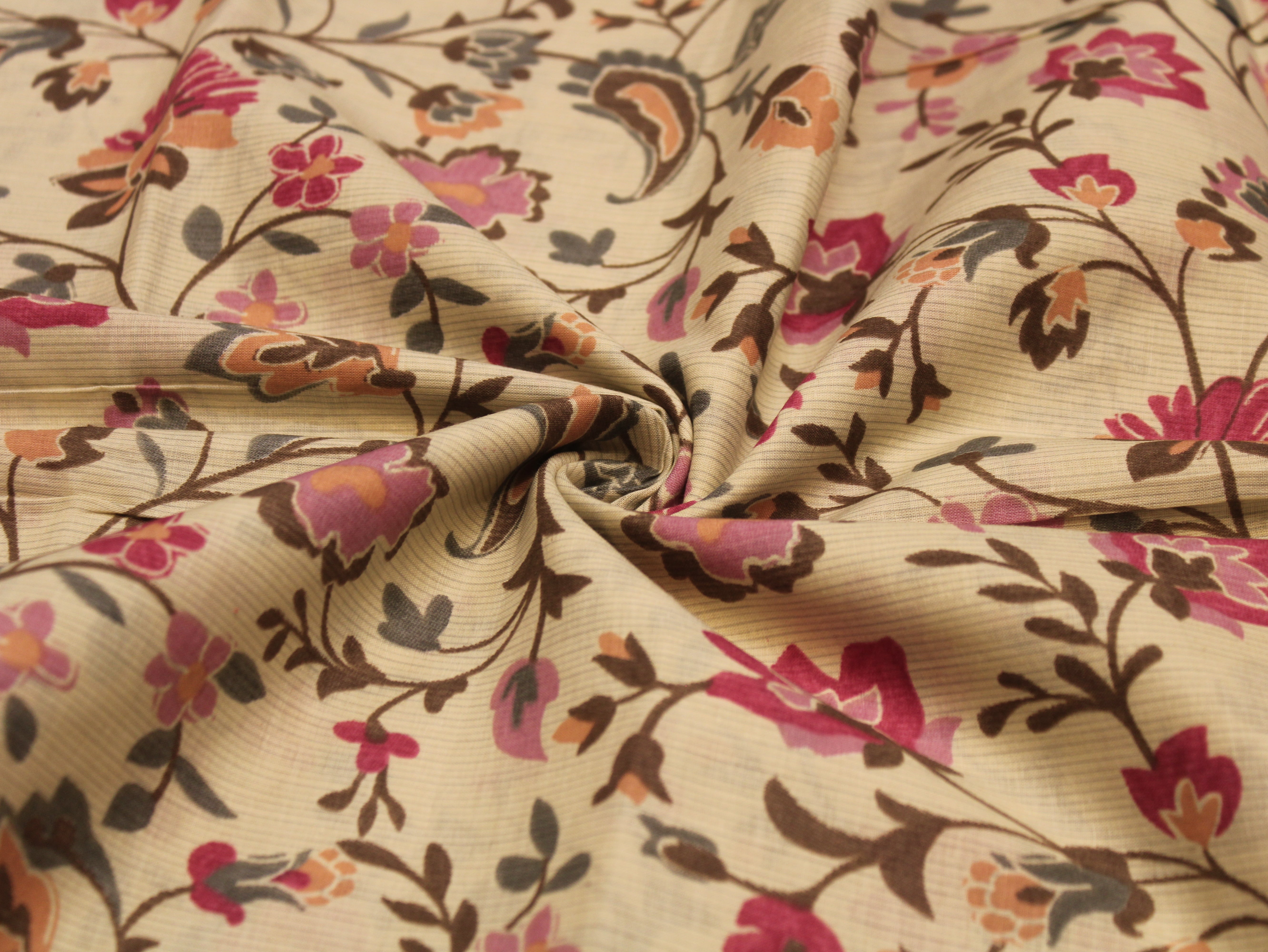 Pure Cotton Premium Printed Fabric 44" Width - Digital Print - Floral | Pink