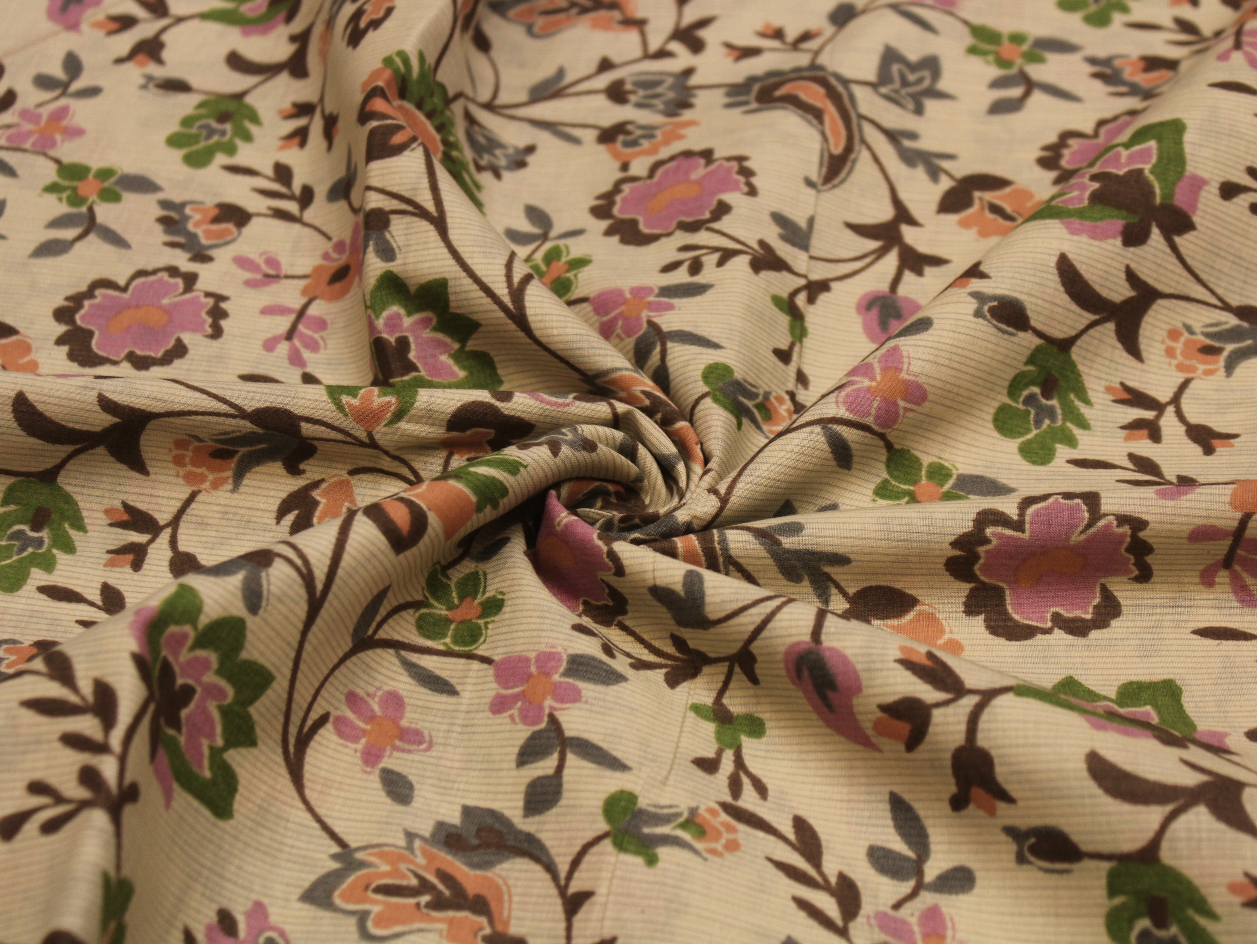 Pure Cotton Premium Printed Fabric 44" Width - Digital Print - Floral | Light Pink