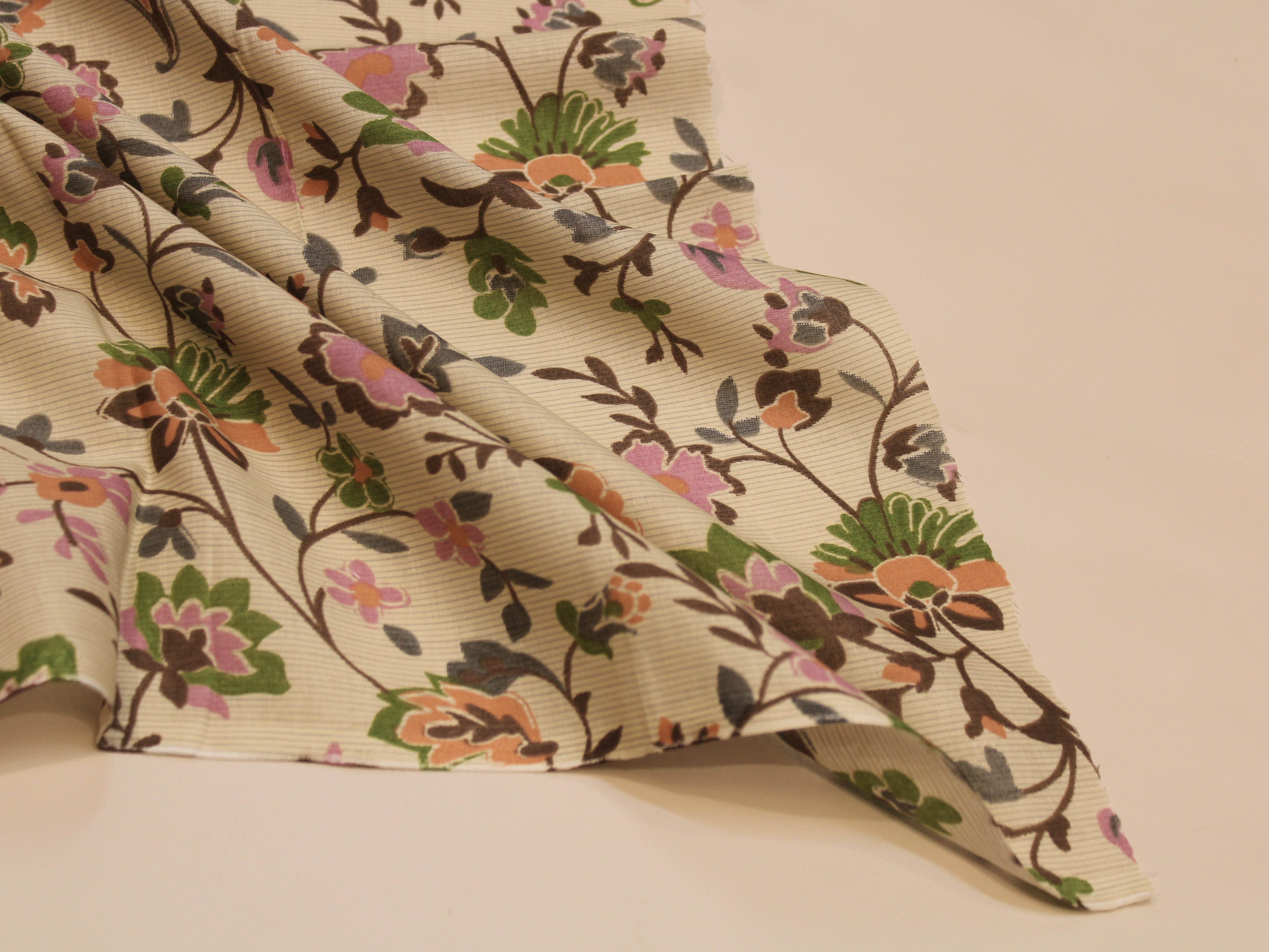 Pure Cotton Premium Printed Fabric 44" Width - Digital Print - Floral | Light Pink