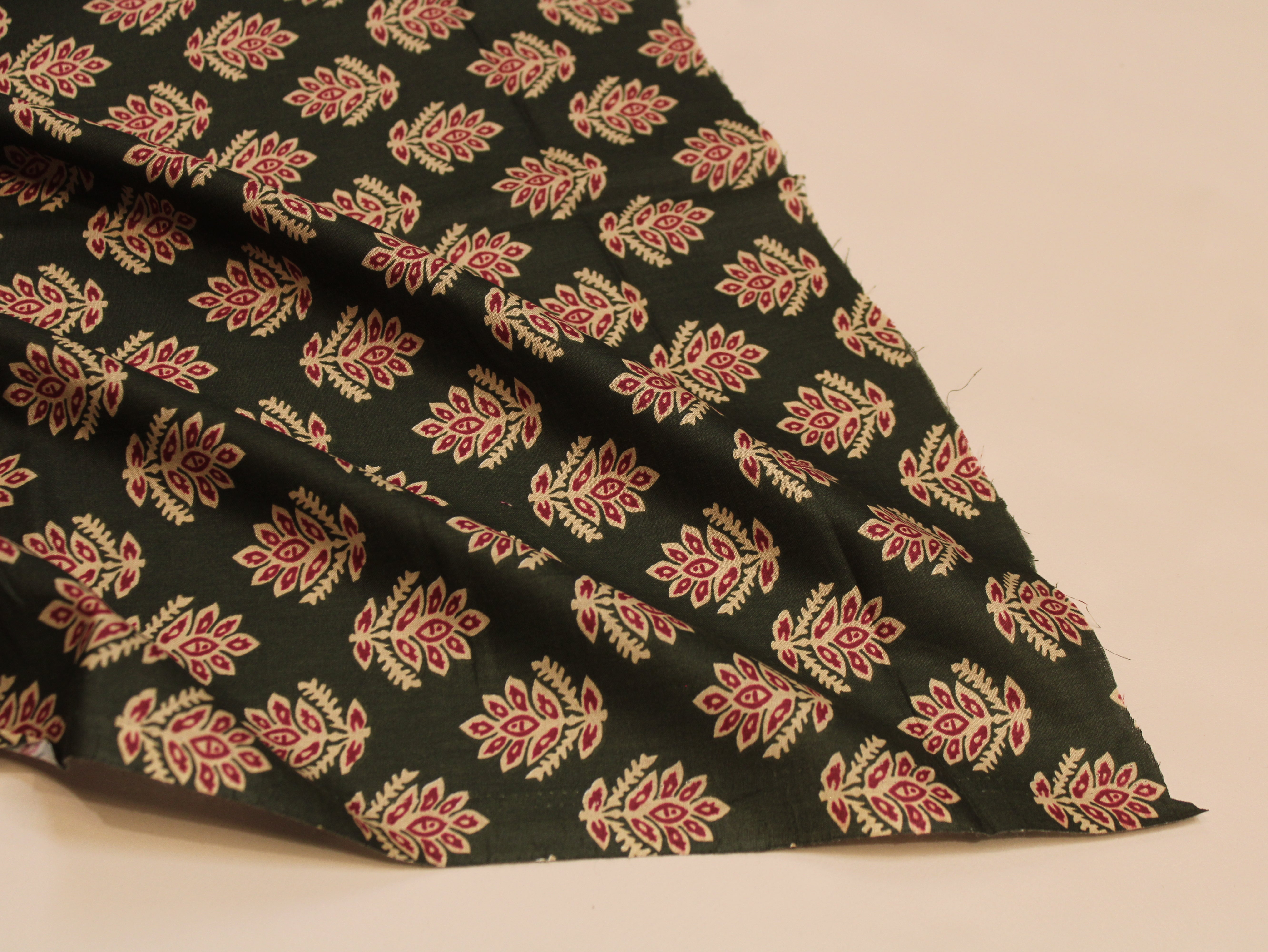Pure Cotton Premium Printed Fabric 44" Width - Digital Print - Motifs | Dark Green