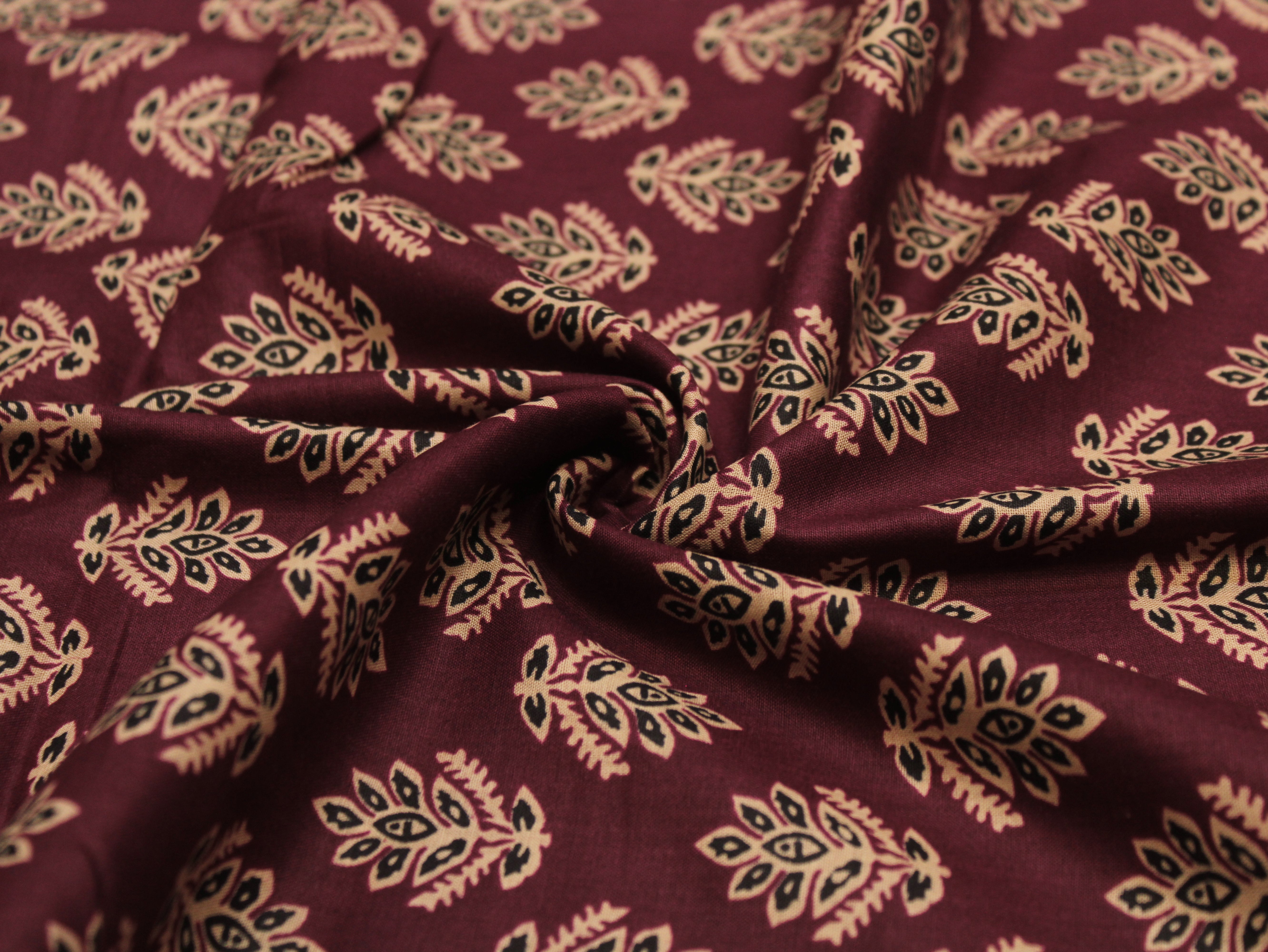 Pure Cotton Premium Printed Fabric 44" Width - Digital Print - Motifs | Maroon