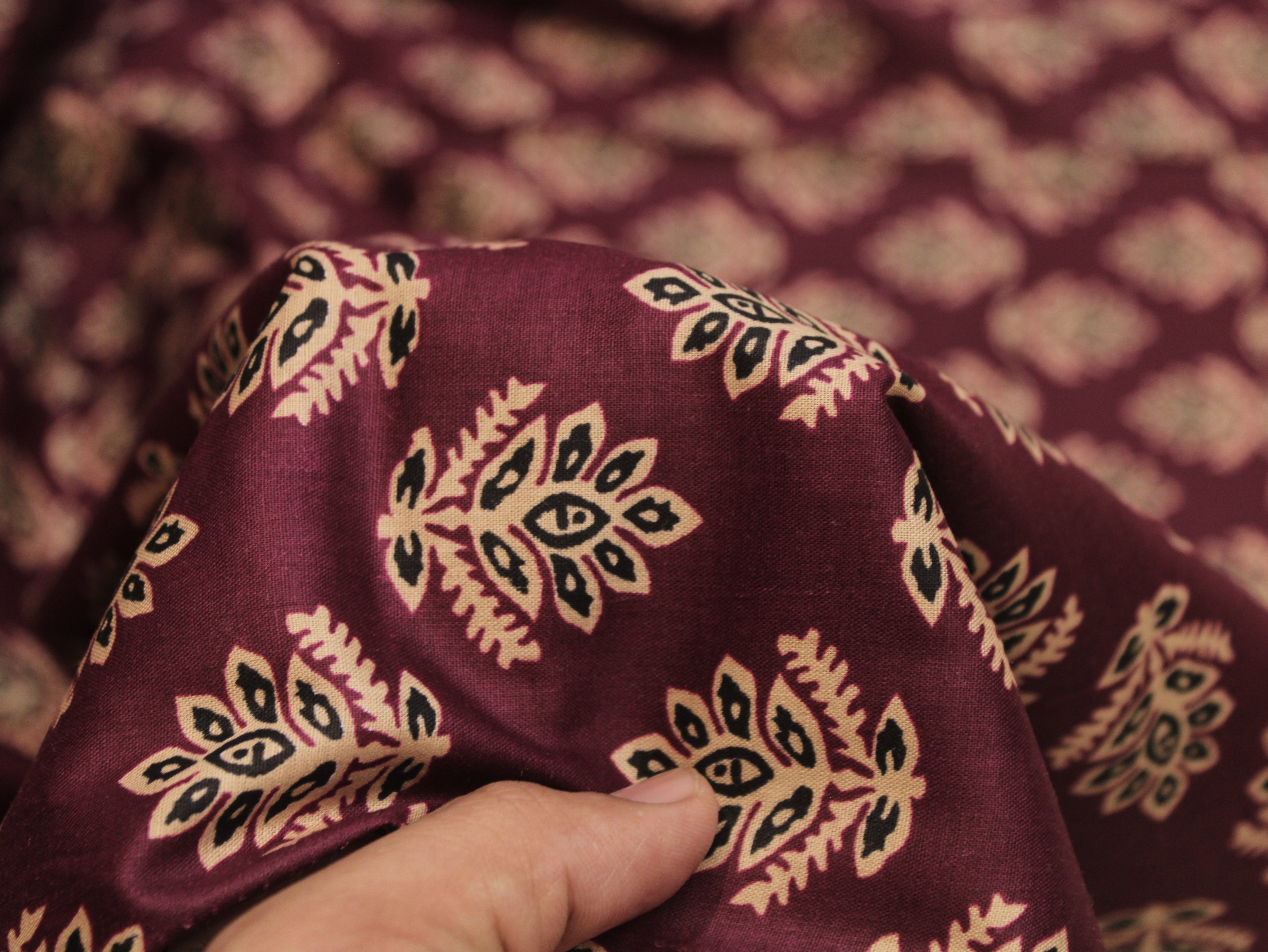 Pure Cotton Premium Printed Fabric 44" Width - Digital Print - Motifs | Maroon