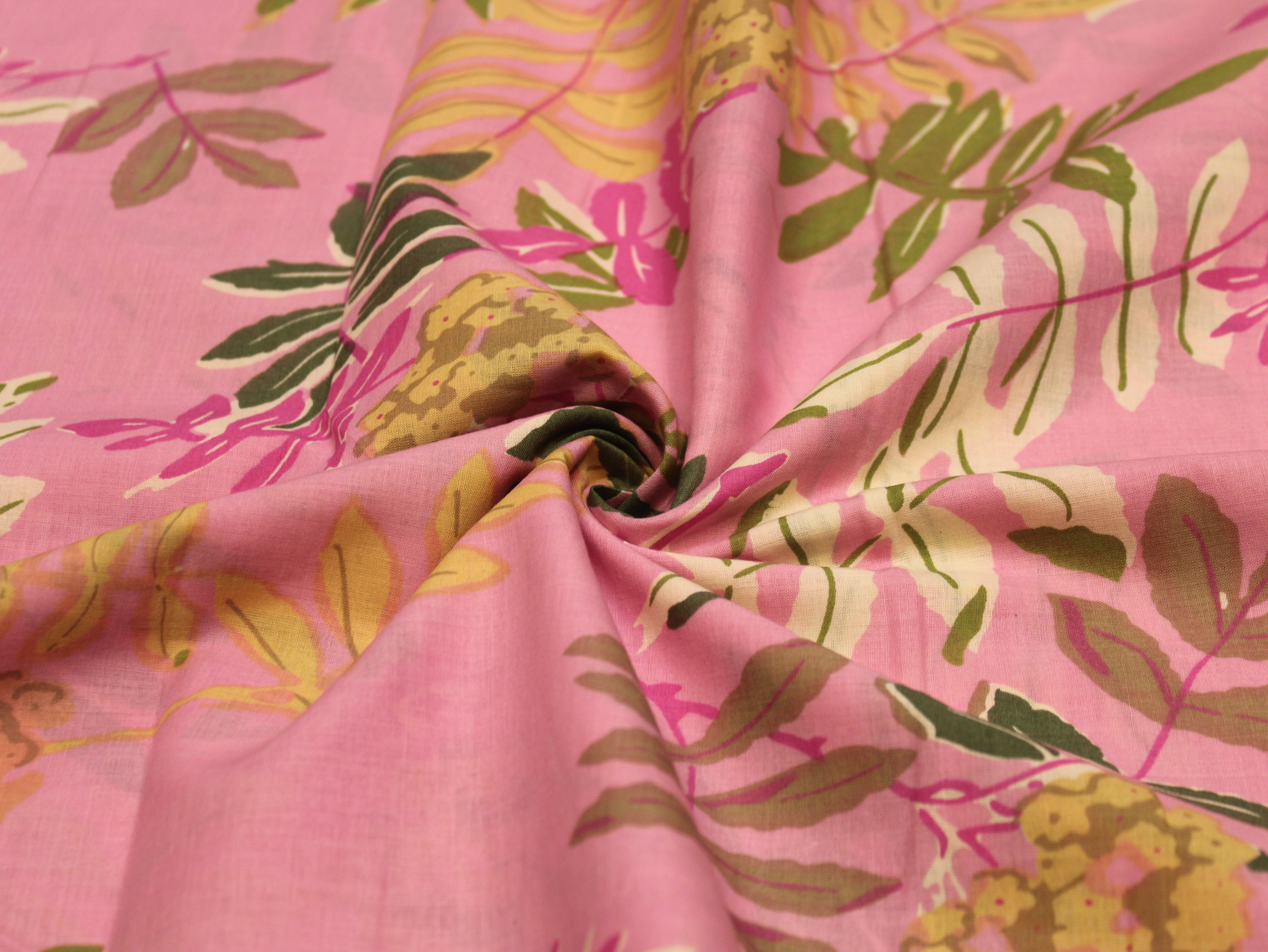 Pure Cotton Premium Printed Fabric 44" Width - Digital Print - Floral | Light Pink